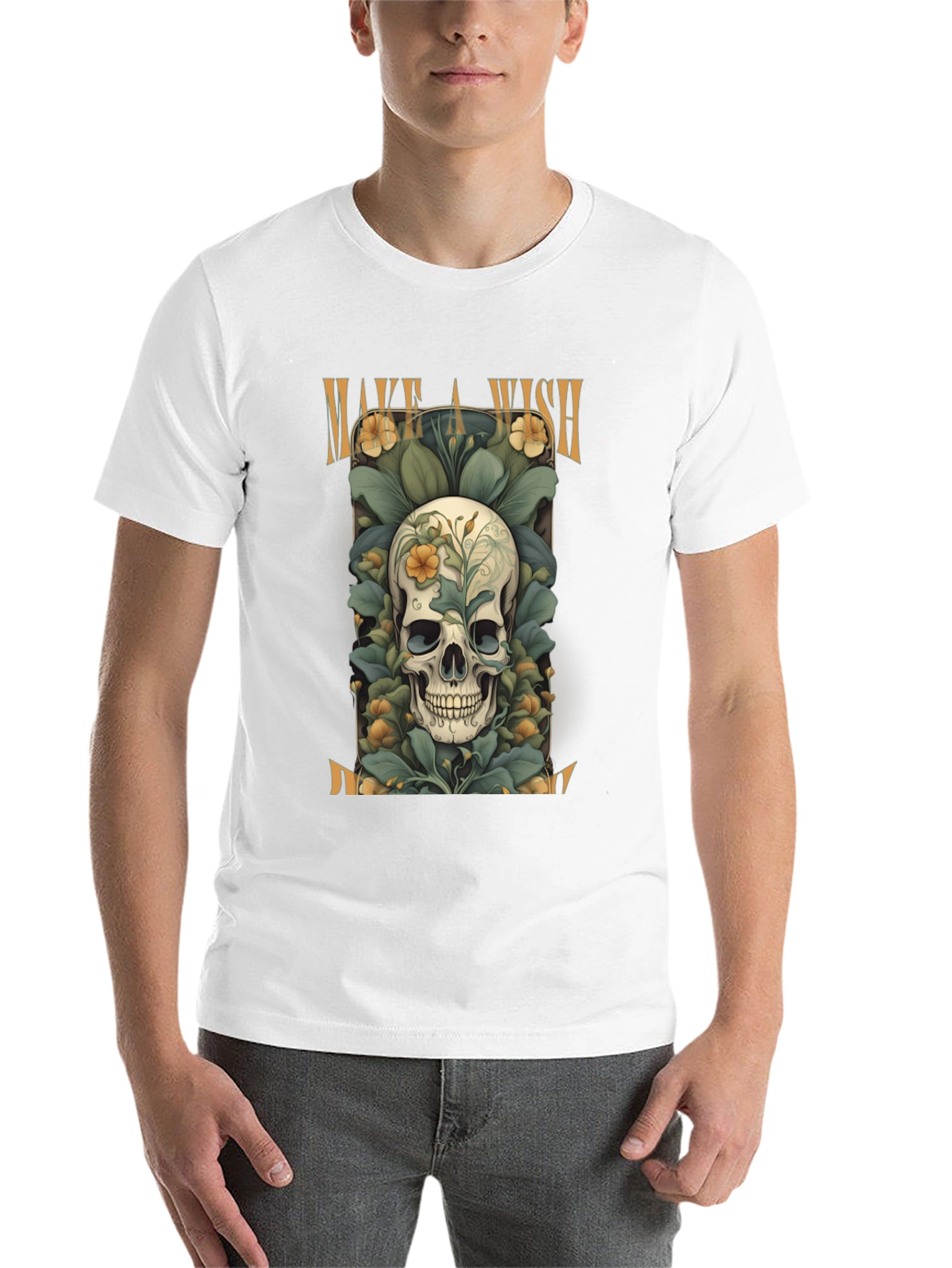 Black Make a Wish Skull Tee - Floral Skull Design view 14