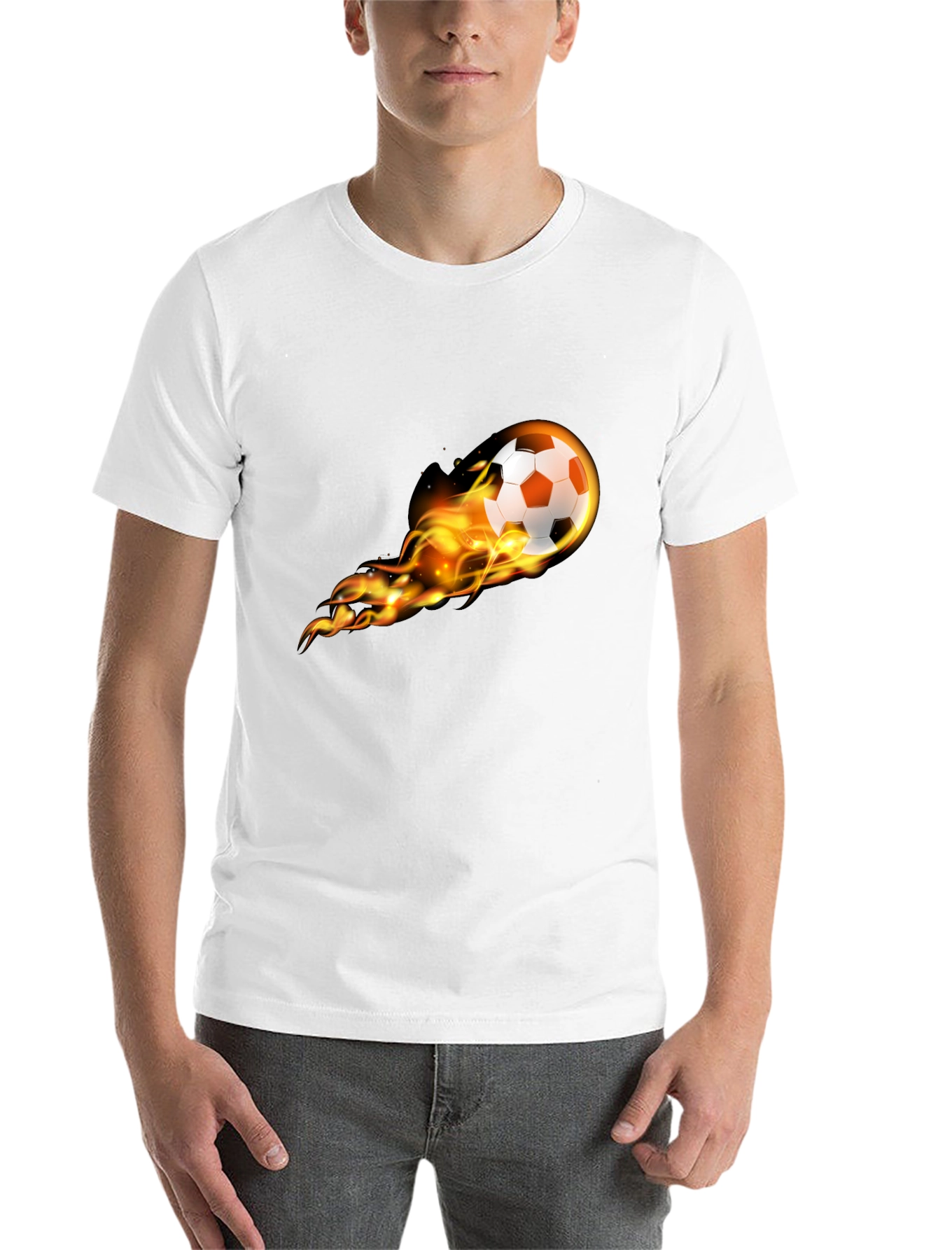 Black Flaming Soccer Ball Graphic Tee - Black Cotton T-Shirt view 14