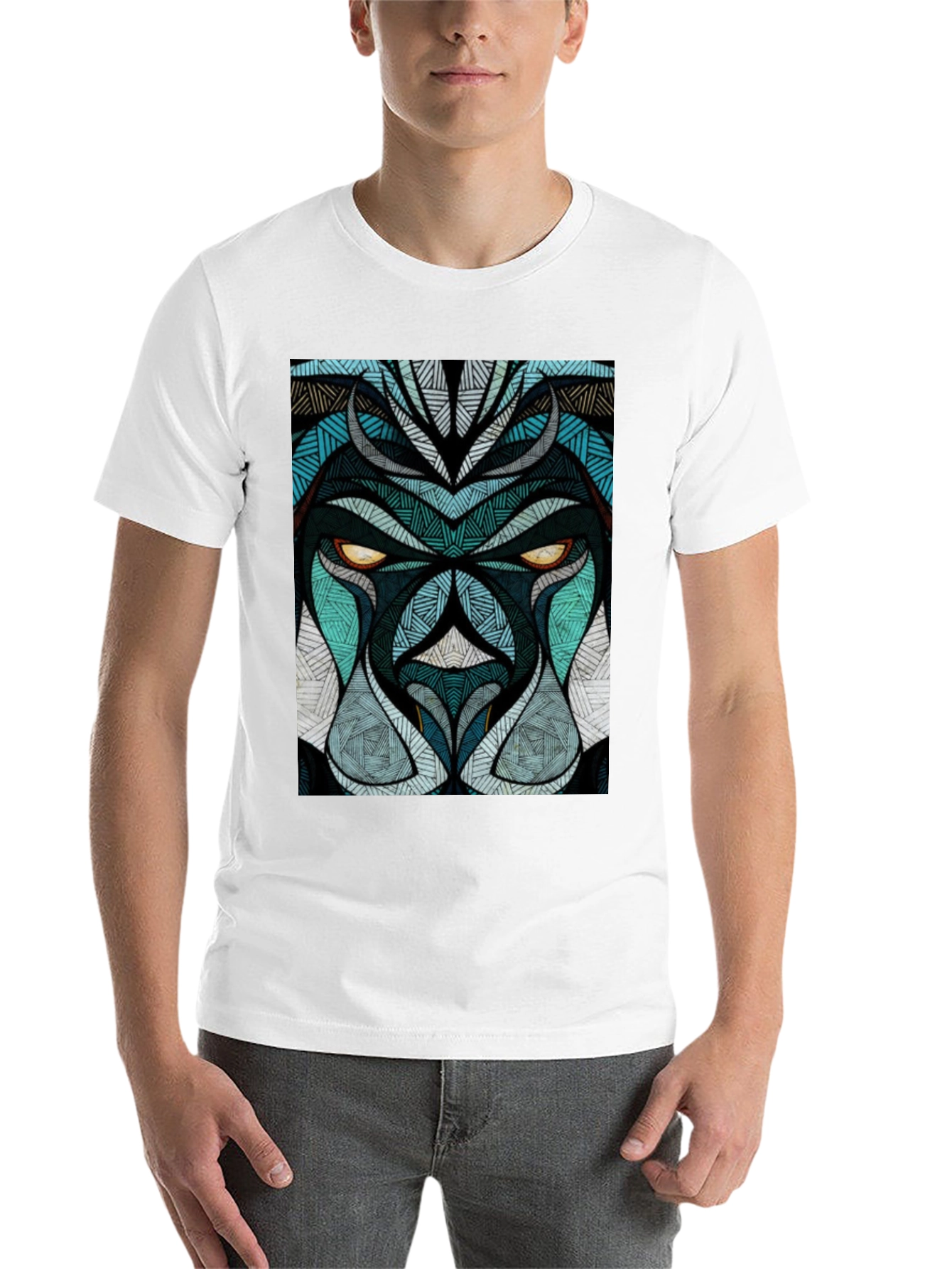 Black Abstract Lion Face Graphic Black T-Shirt view 14