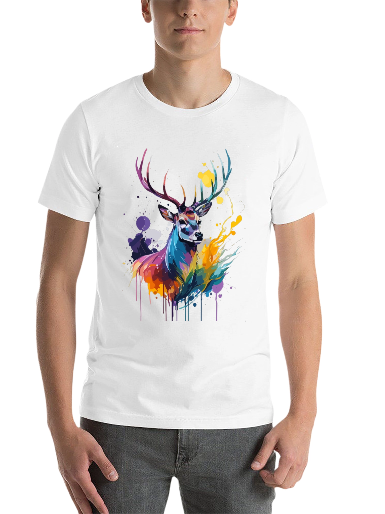 Black Colorful Deer Graphic Tee - Men's Black T-Shirt view 14