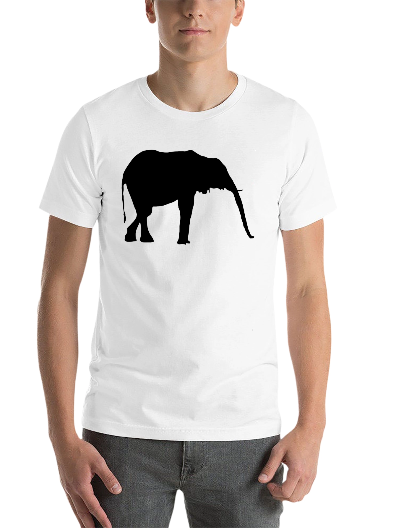 Black Elephant Silhouette Graphic Tee - Black Cotton T-Shirt view 14