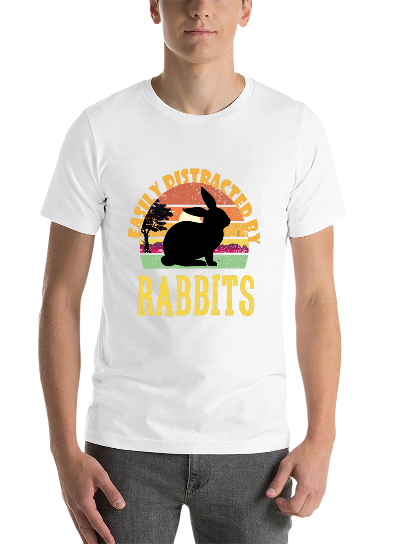 Black Easily Distracted By Rabbits T-Shirt view 14