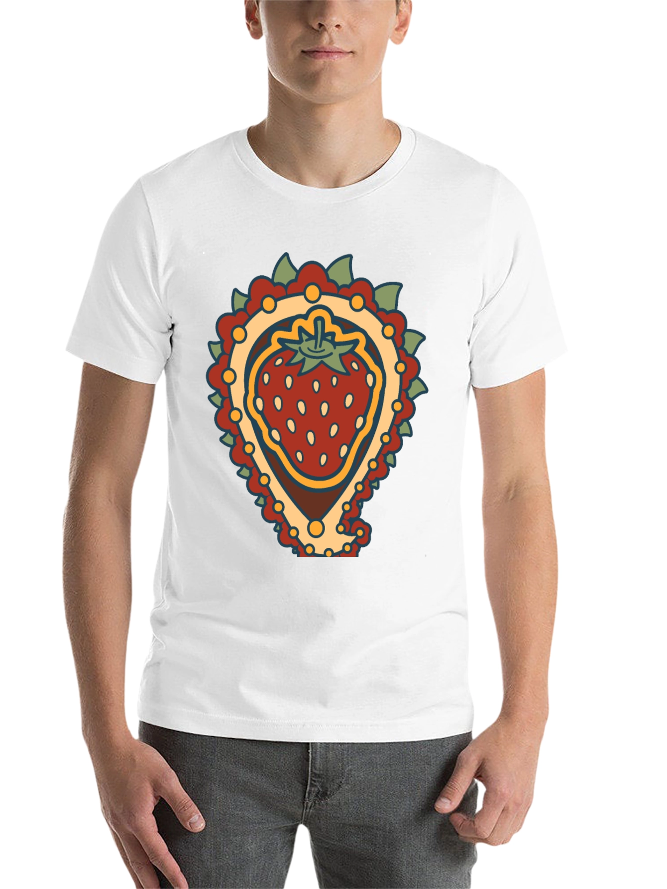 Black Strawberry Paisley T-Shirt - Unique Fruit Graphic Tee view 14