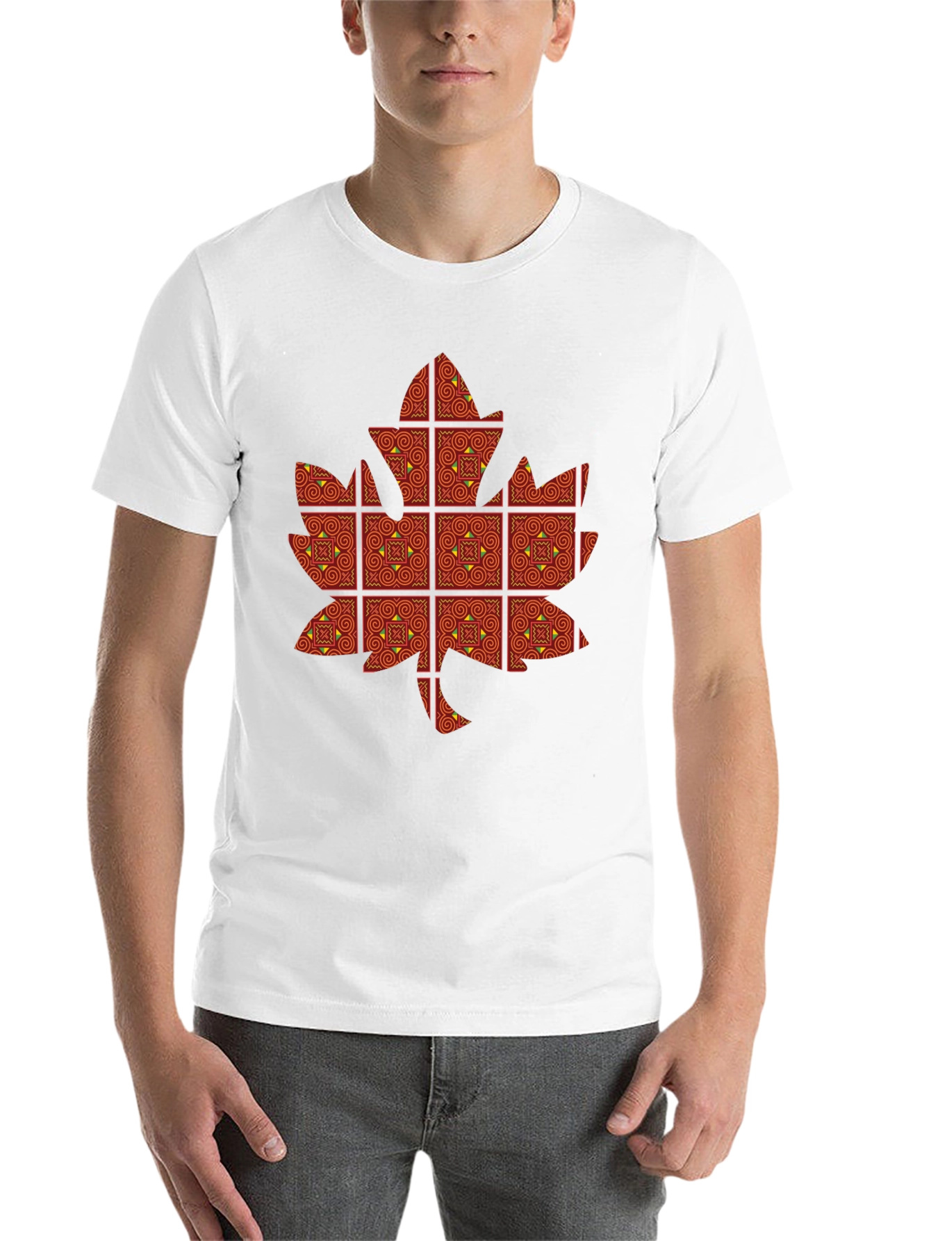 Black Maple Leaf Patterned T-Shirt view 14