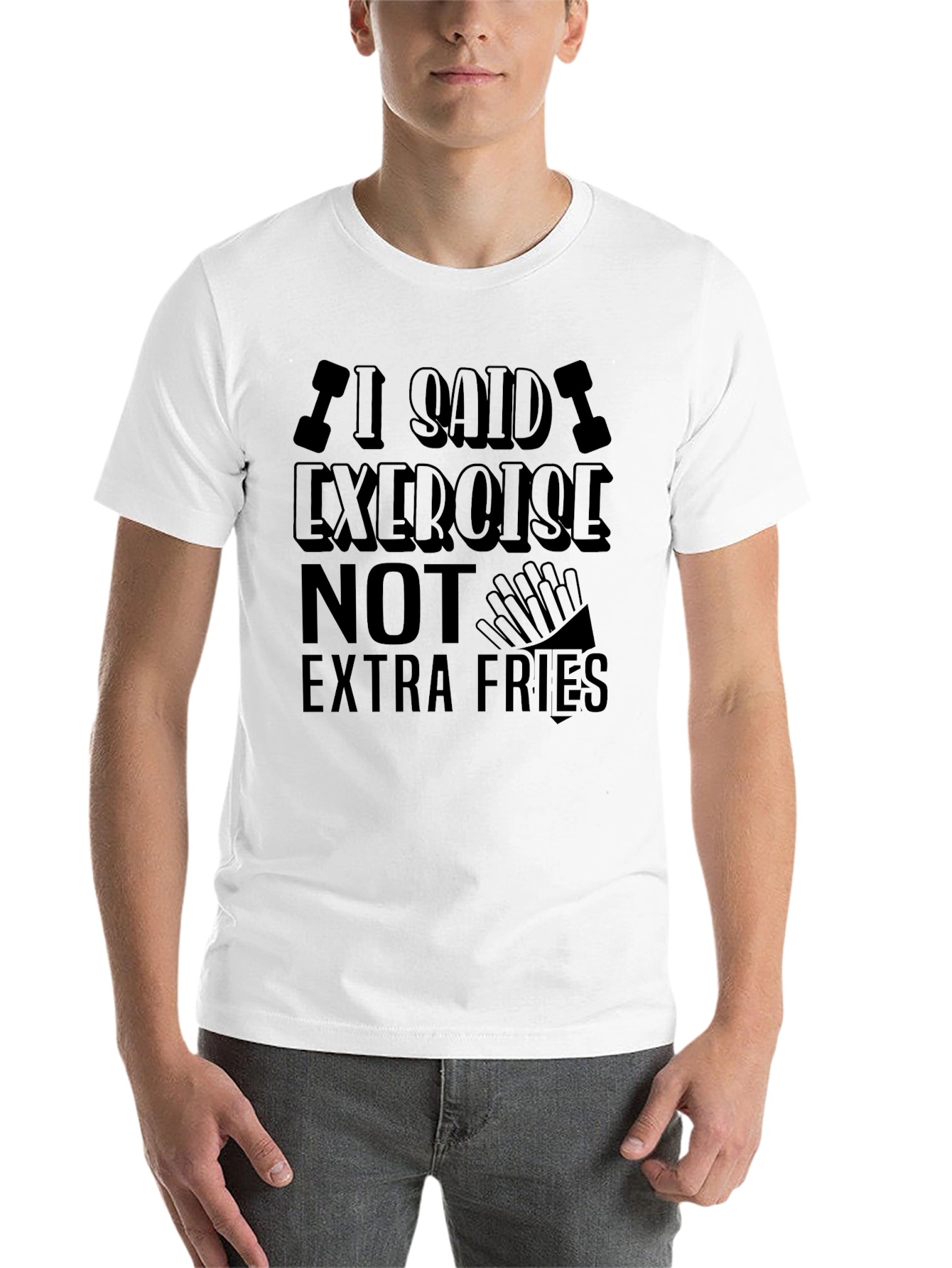 Black Exercise Not Extra Fries T-Shirt - Gym & Foodie Fun view 14