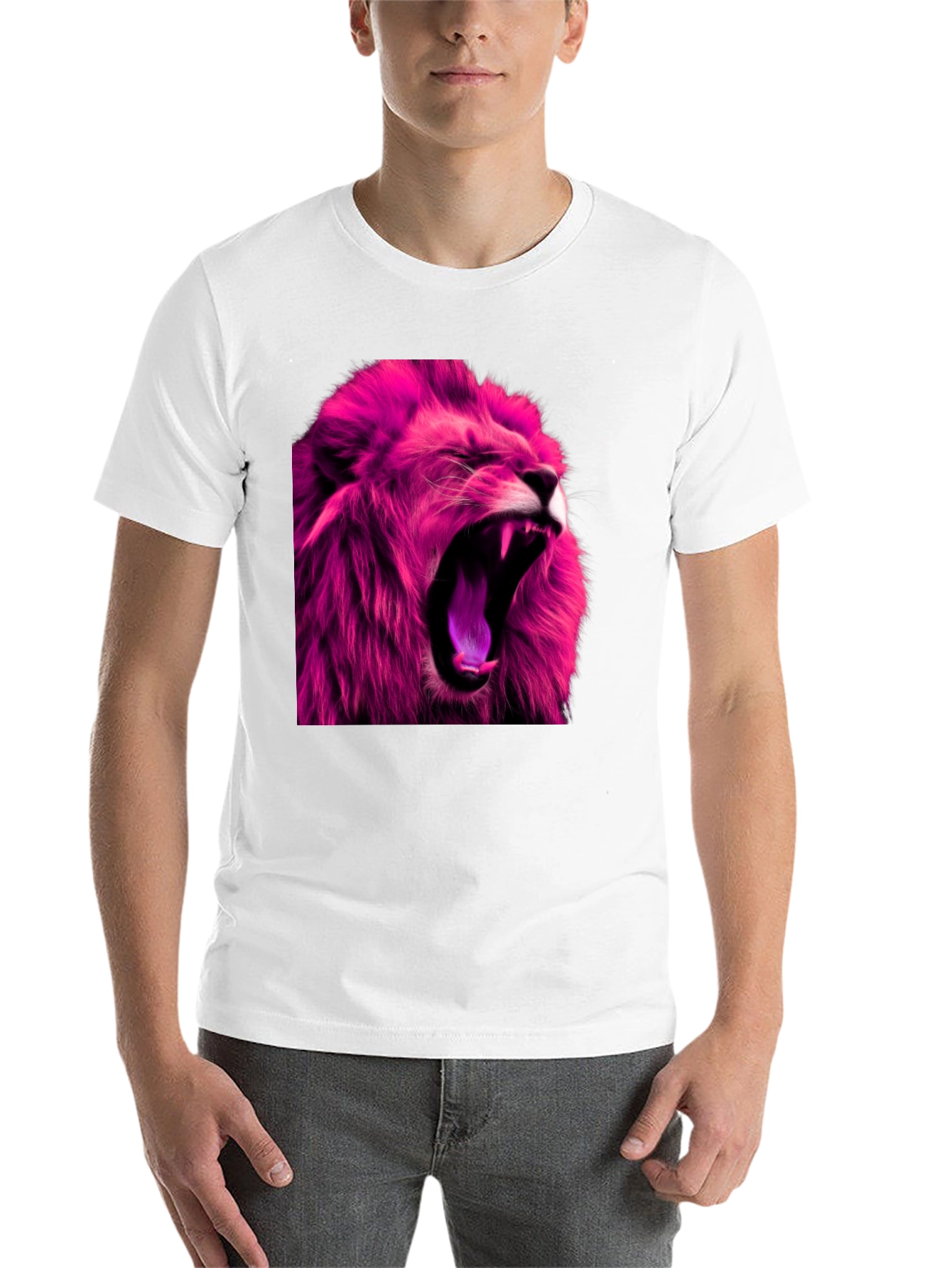 Black Roaring Pink Lion Graphic Print Black T-Shirt view 14