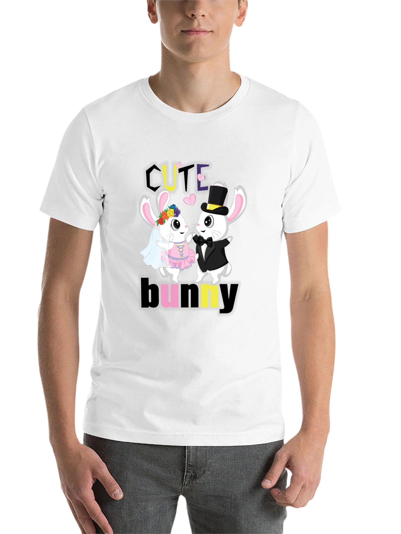 Black Cute Bunny Couple Graphic T-Shirt view 14