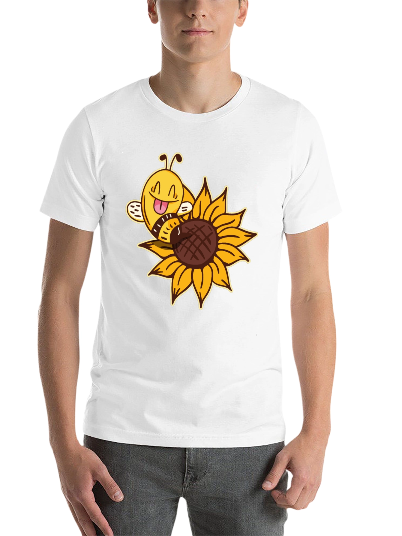 Black Cute Bee on Sunflower Black T-Shirt view 14