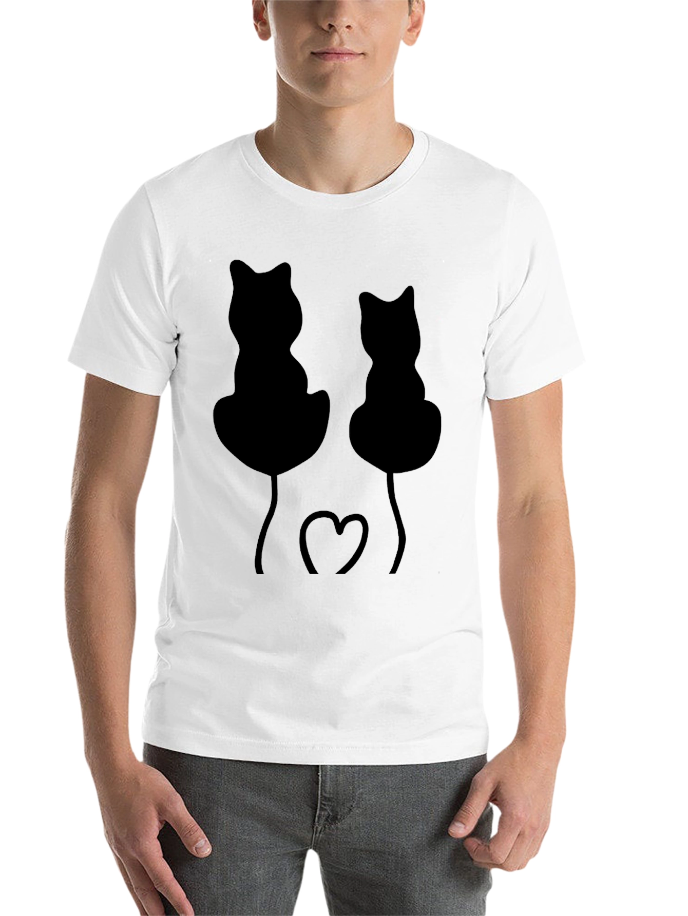 Black Whimsical Black Cat Heart T-Shirt view 14