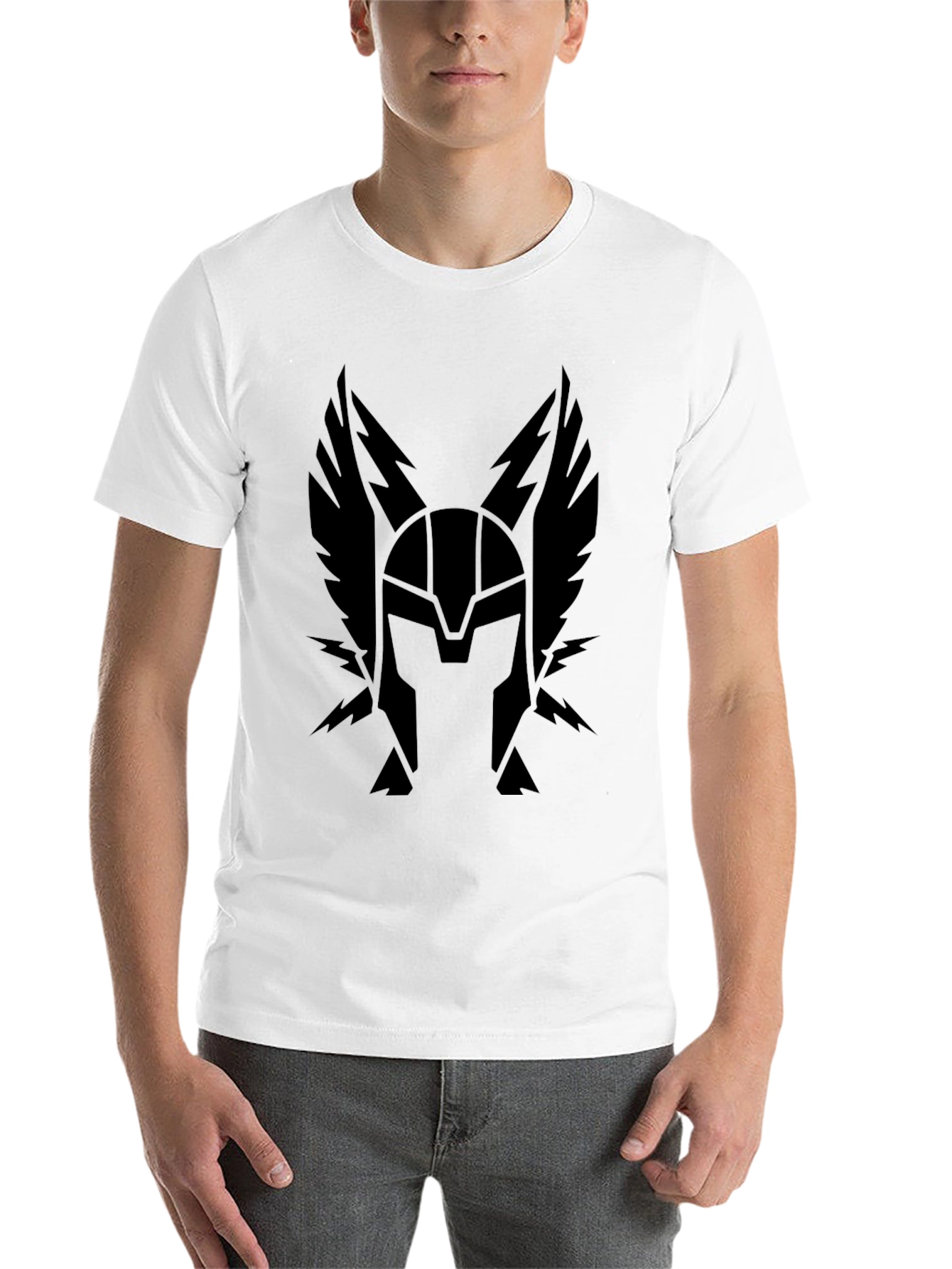 Black Winged Helmet Graphic Tee - Classic Black T-Shirt view 14