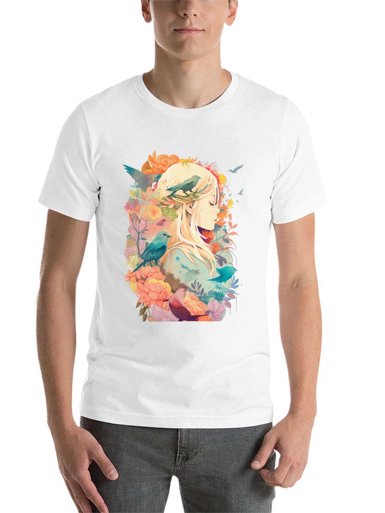 Black Nature's Embrace Tee - Floral Bird Design view 14