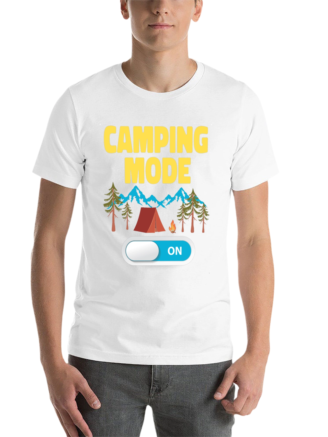 Black Camping Mode ON Black T-Shirt view 14