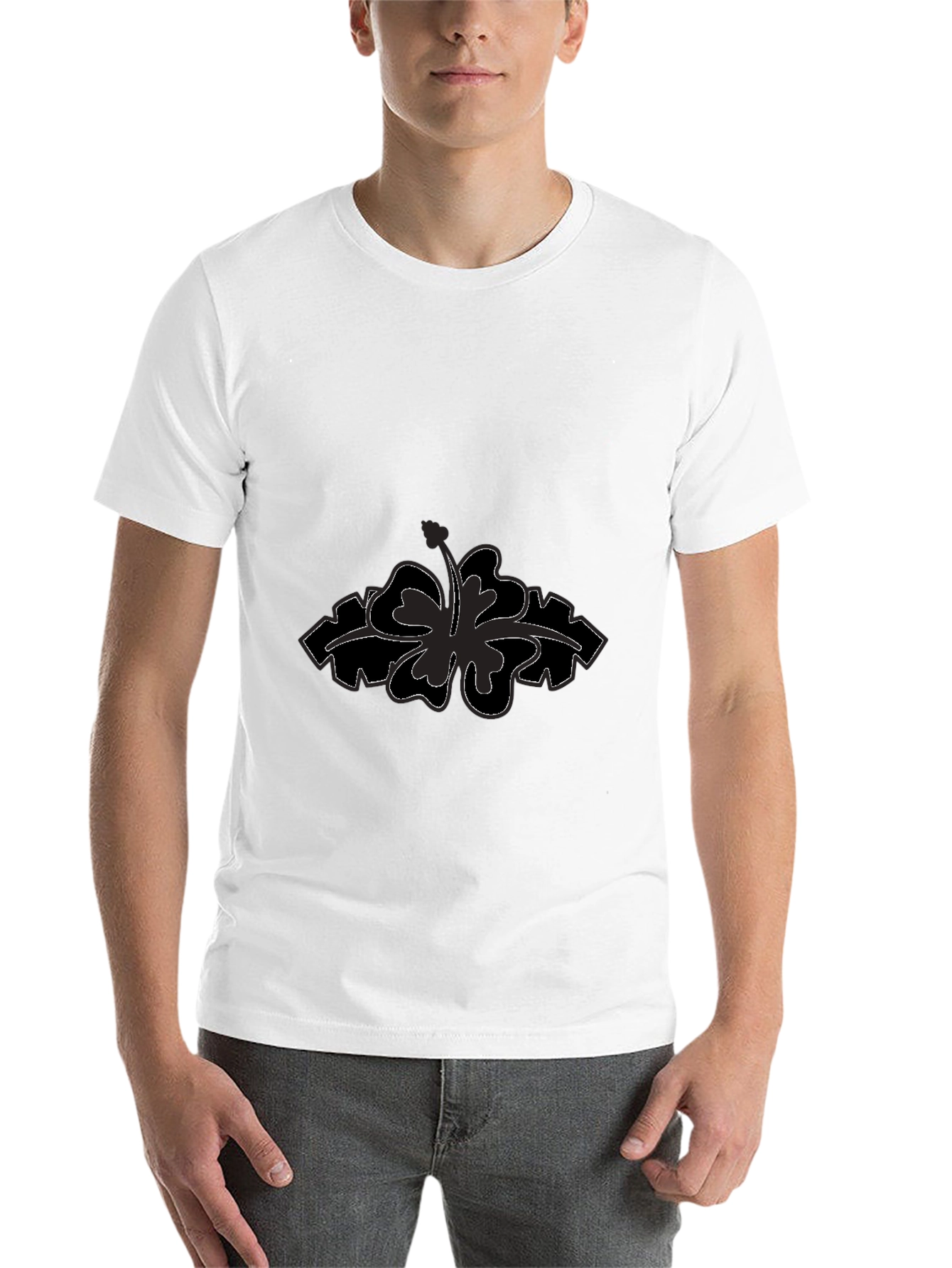 Black Men's Black T-Shirt with Flower Design view 14
