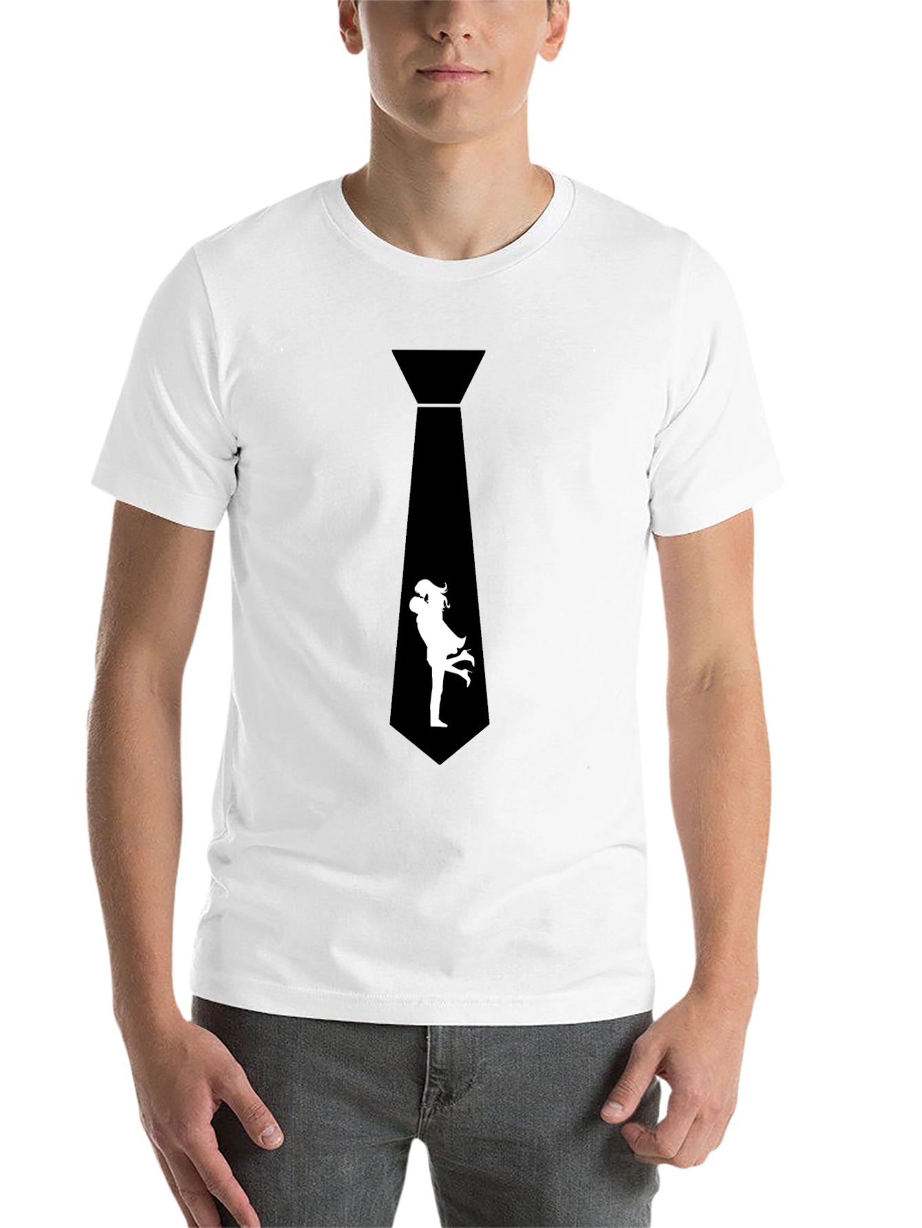 Black Novelty Black T-Shirt - Tie with Romantic Couple Graphic view 14