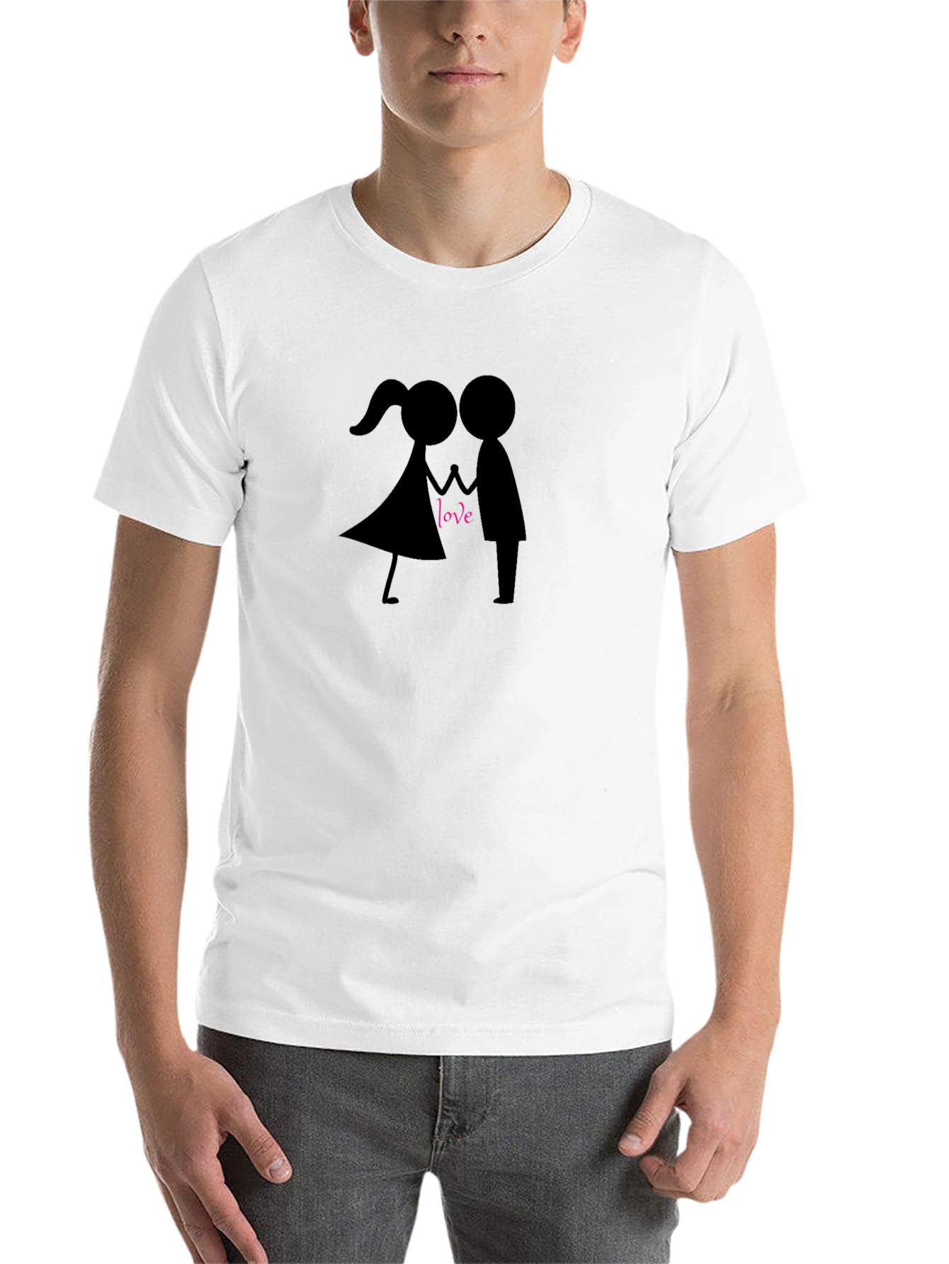 Black Love Stick Figure Couple T-Shirt - Stylish Black Tee view 14