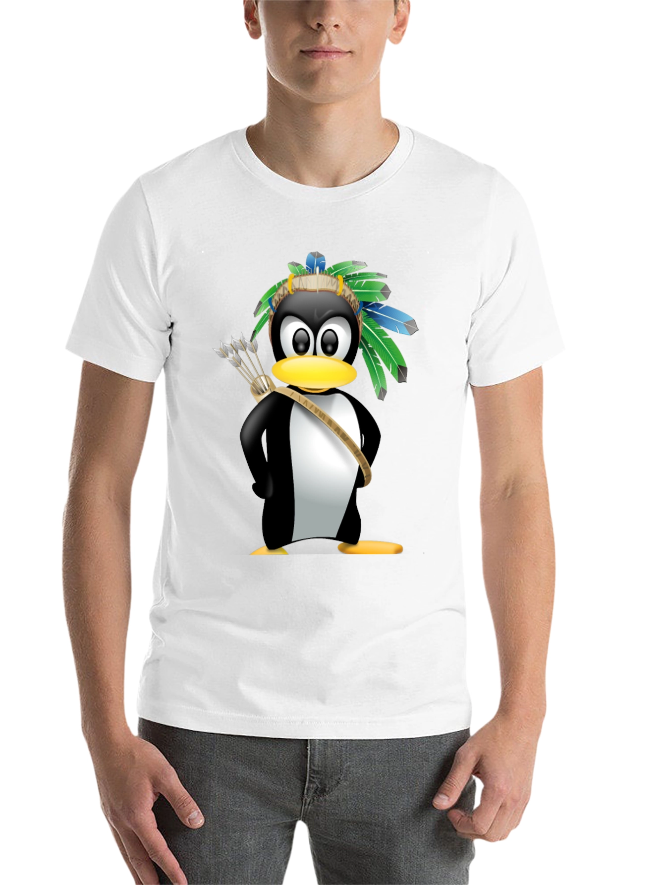 Black Native American Penguin Graphic Tee - Black view 14
