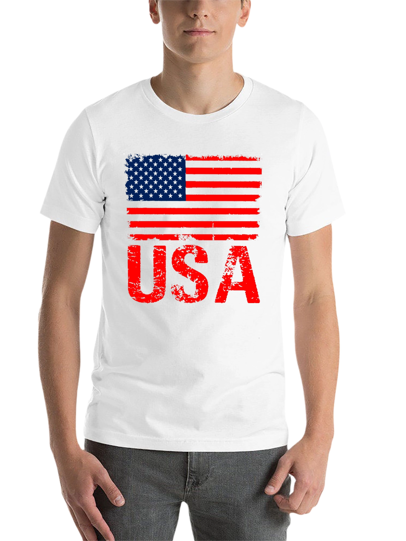 Black Distressed USA Flag Graphic T-Shirt view 14