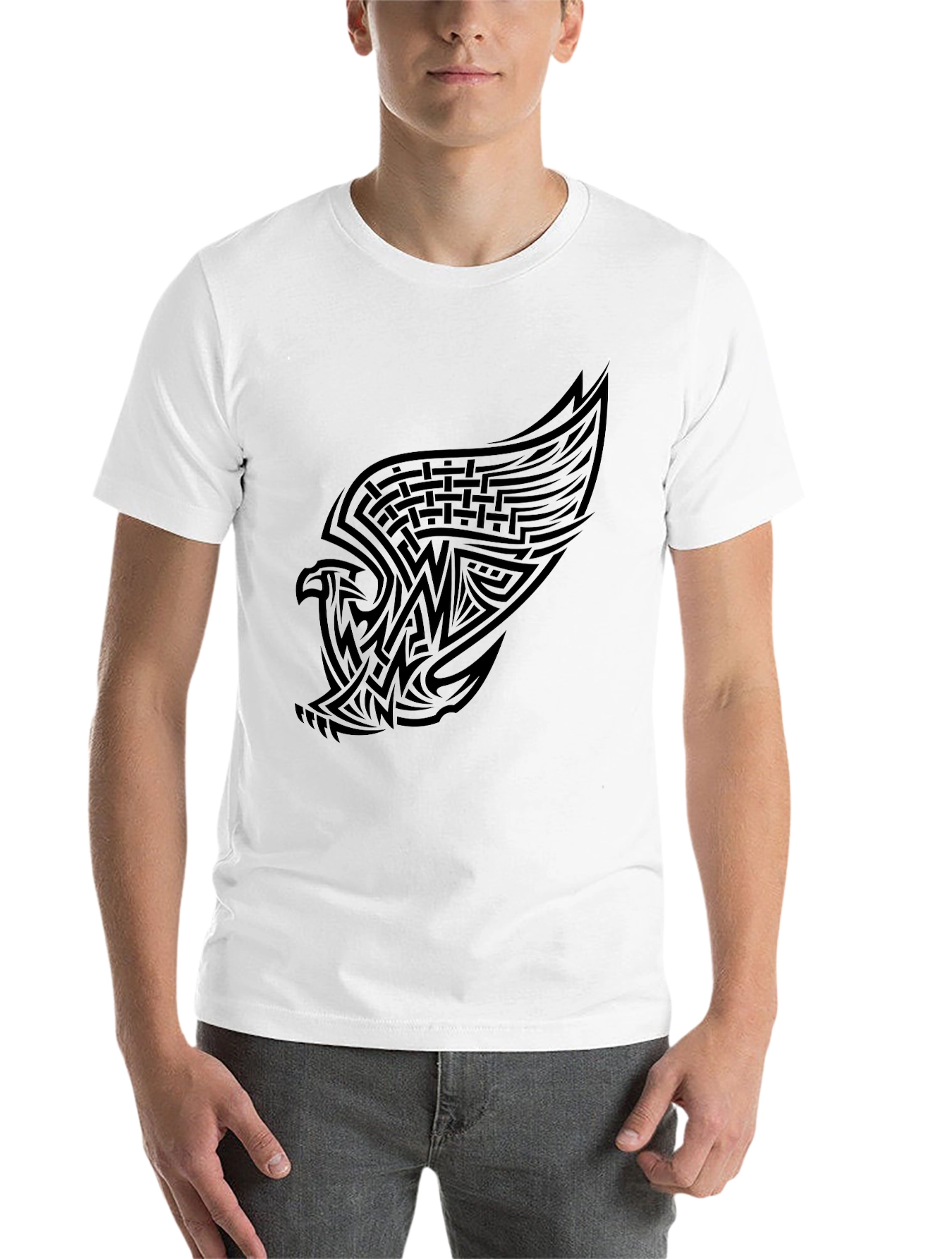 Black Black Eagle Tribal Tattoo Style Graphic Tee view 14