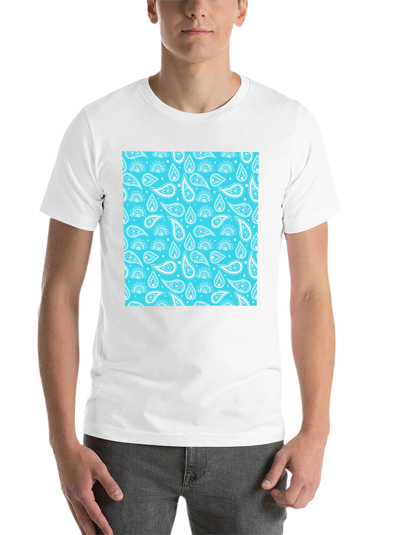 Black Black Tee with Aqua Paisley Design view 14