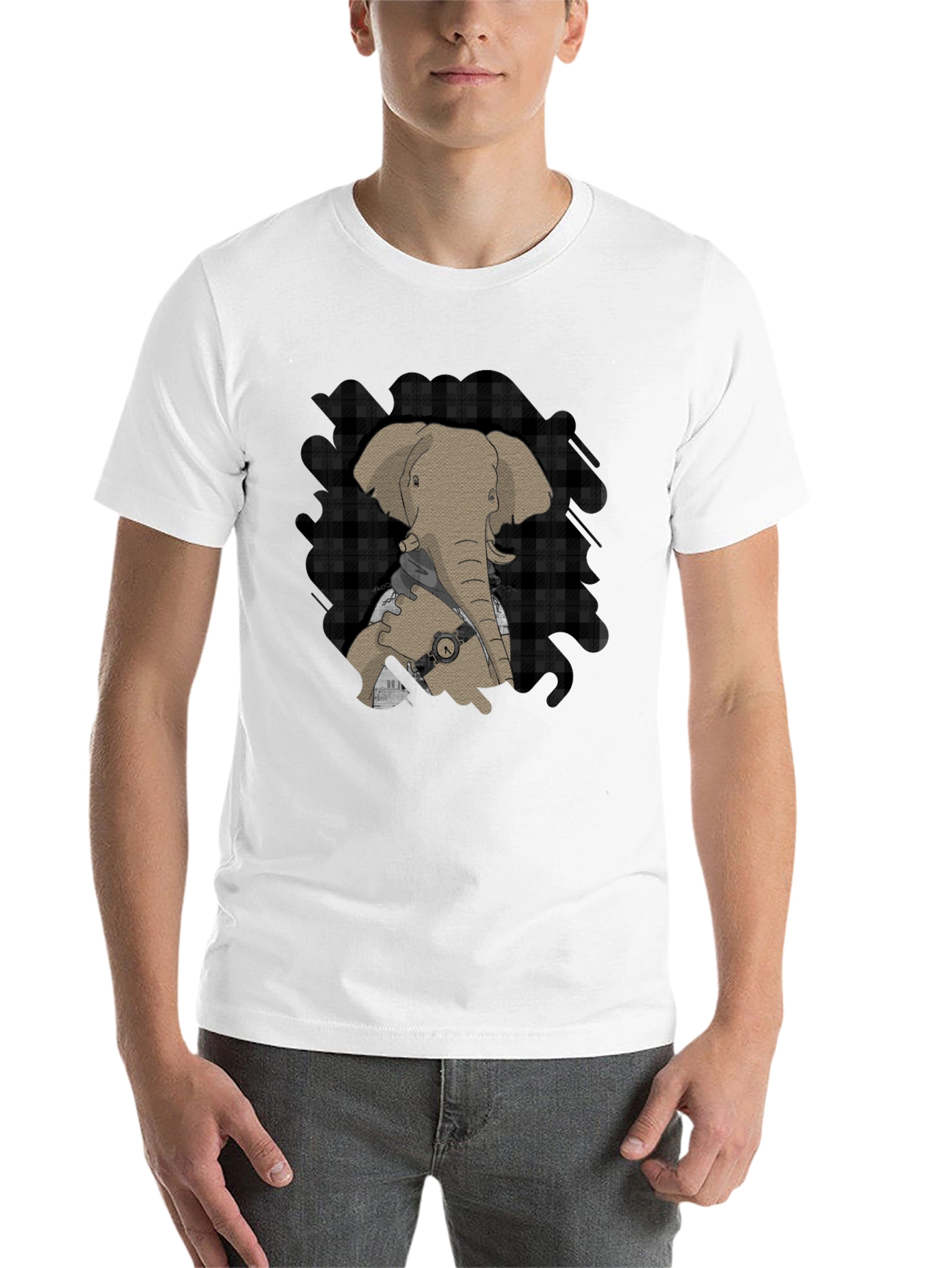 Black Elephant Graphic Tee - Stylish Plaid Accent view 14