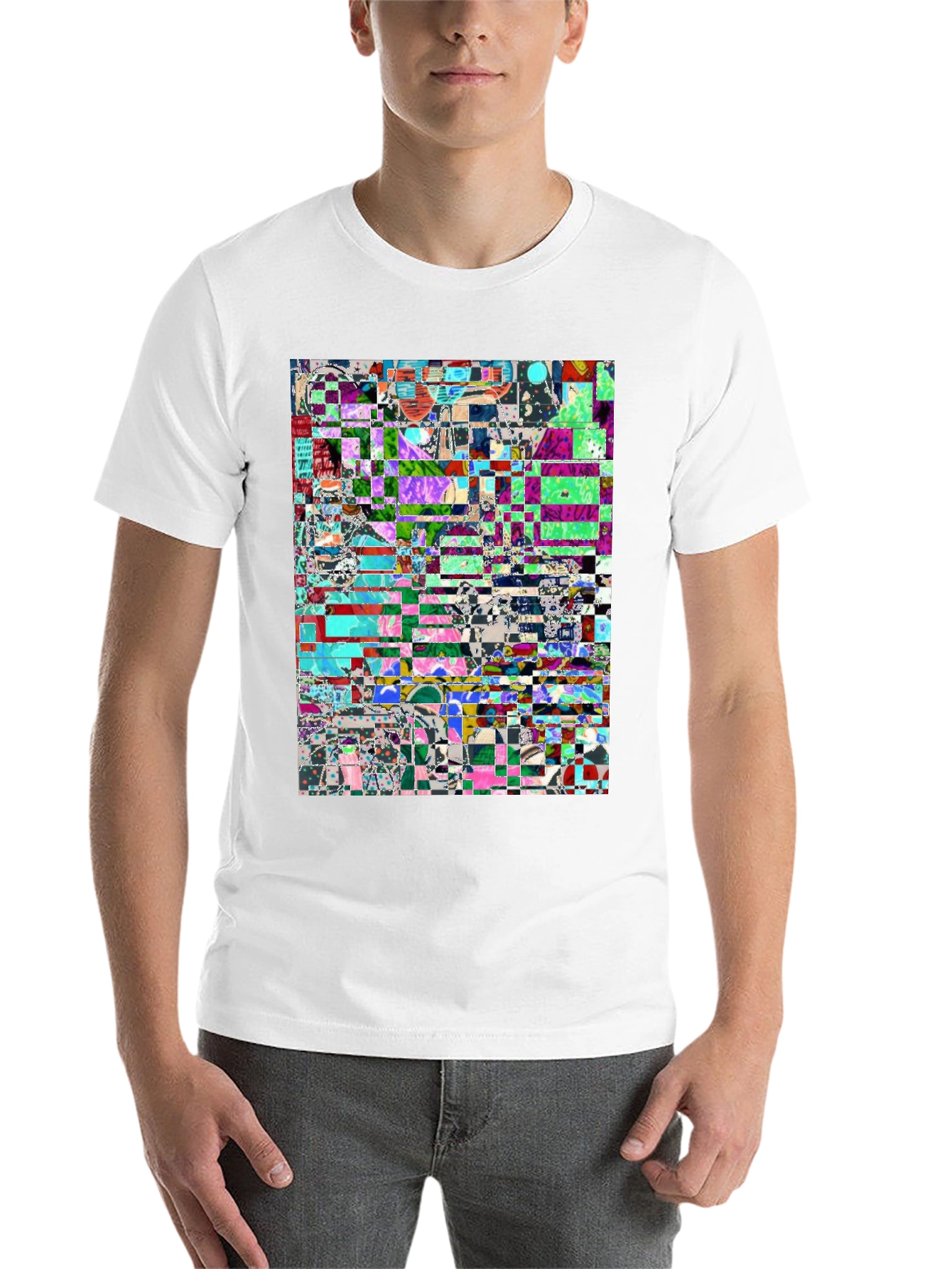 Black Abstract Glitch Art T-Shirt view 14
