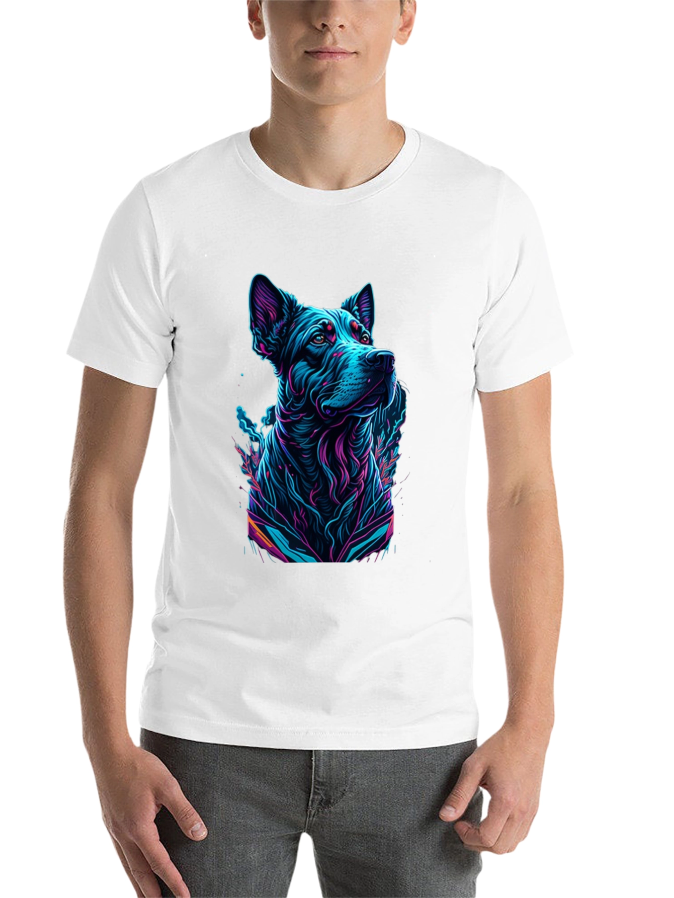 Black Neon Dog Graphic Black T-Shirt view 14