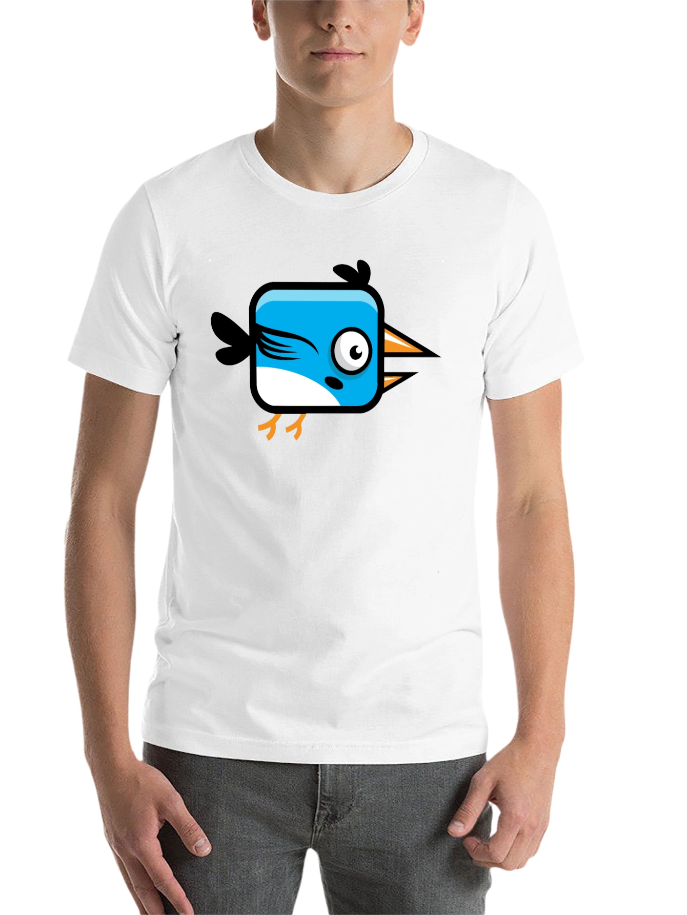 Black Funny Cartoon Bird Graphic Black T-Shirt view 14