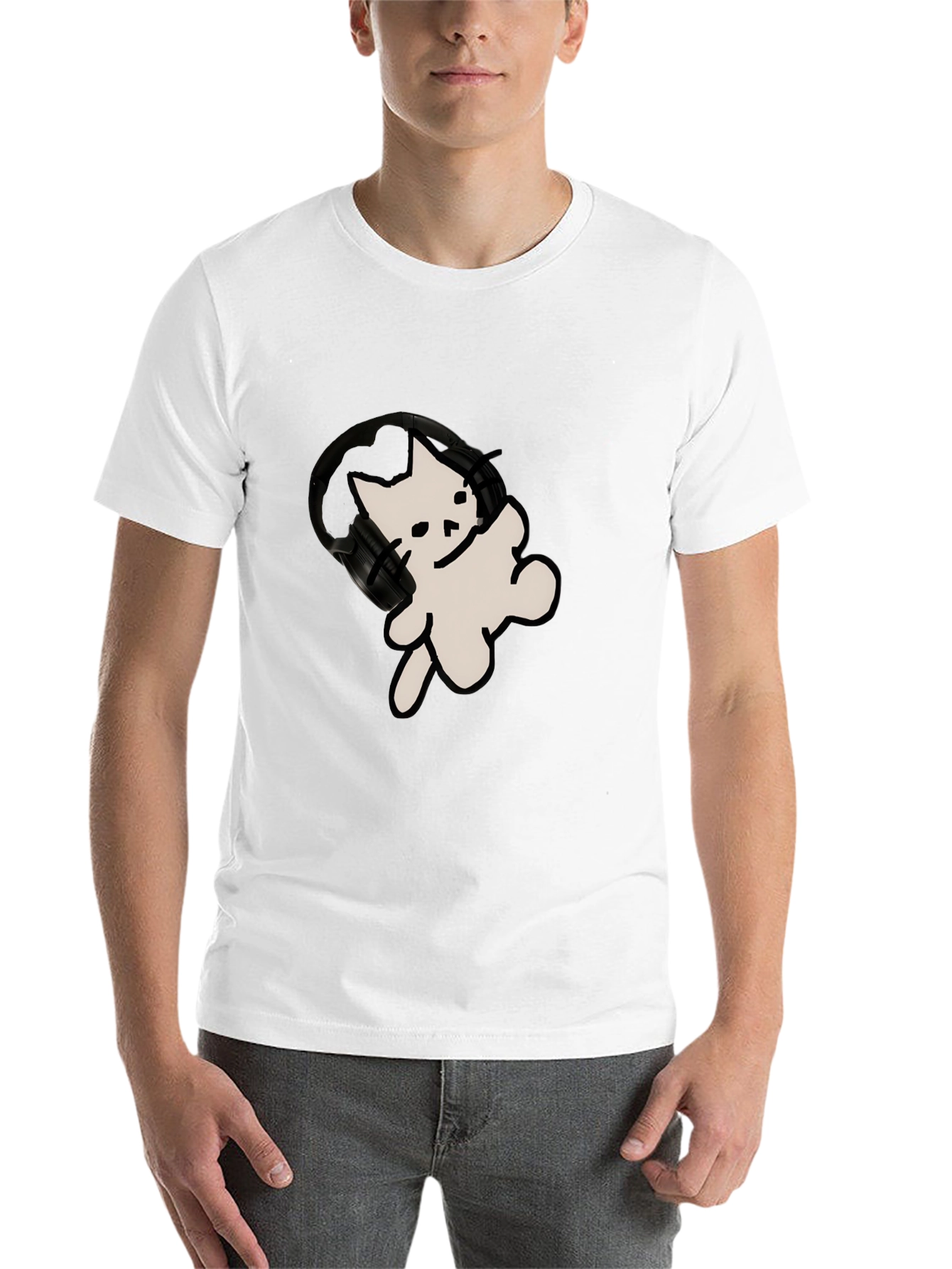 Black Cool Cat T-Shirt with Headphones view 14