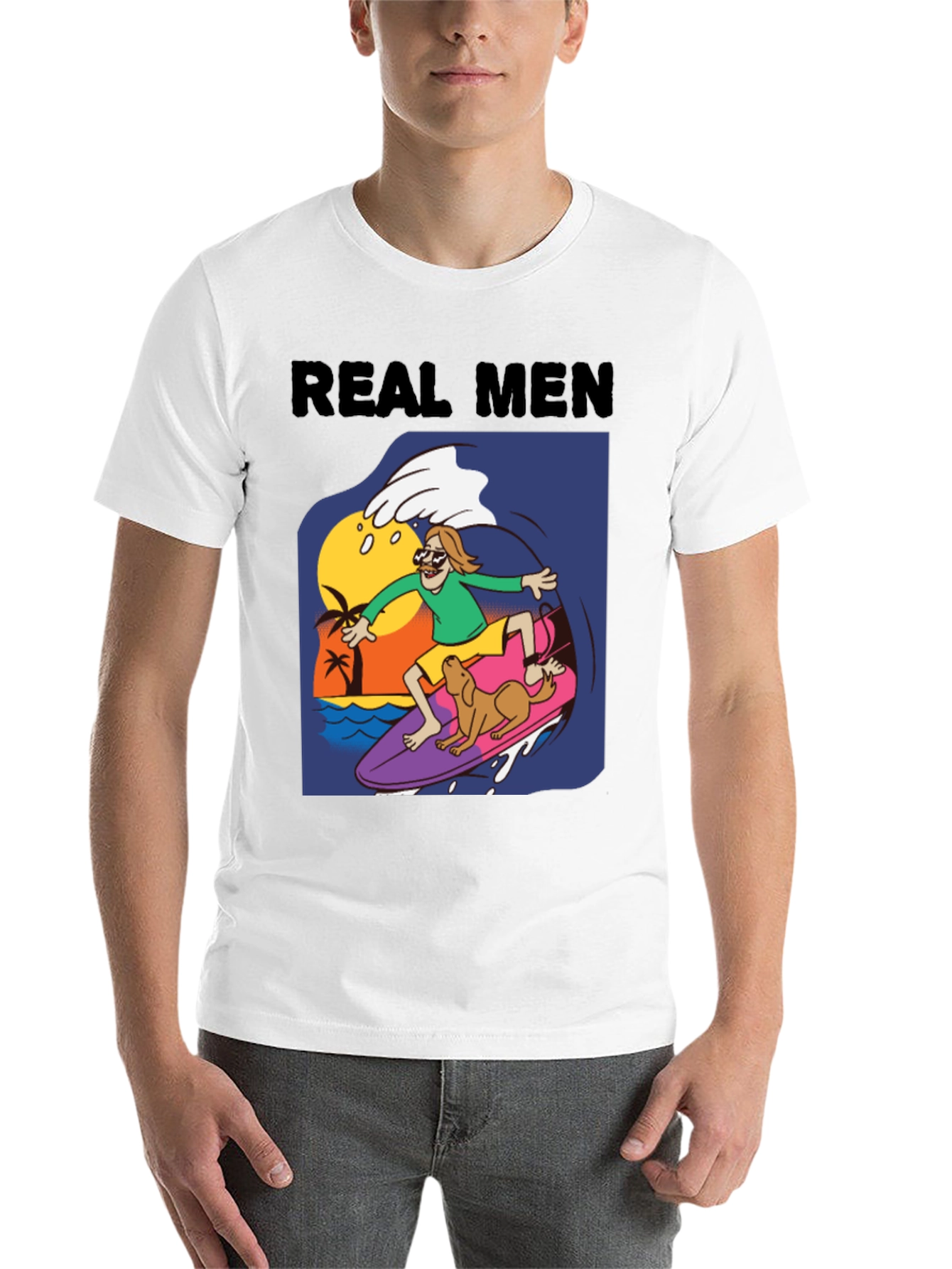 Black Real Men Surf Tee - Novelty Cartoon Graphic T-Shirt view 14