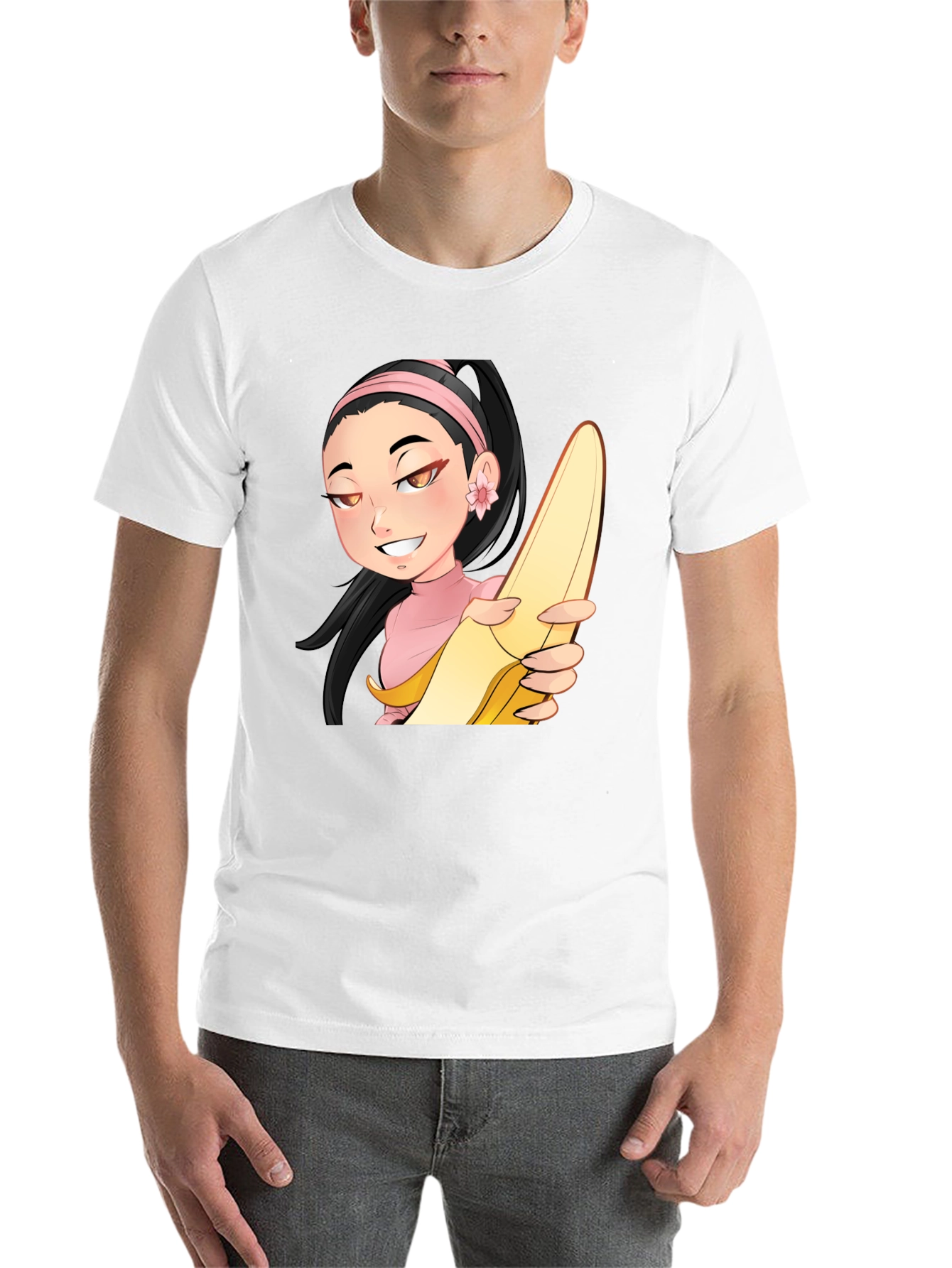 Black Anime Girl with Banana Black T-Shirt view 14