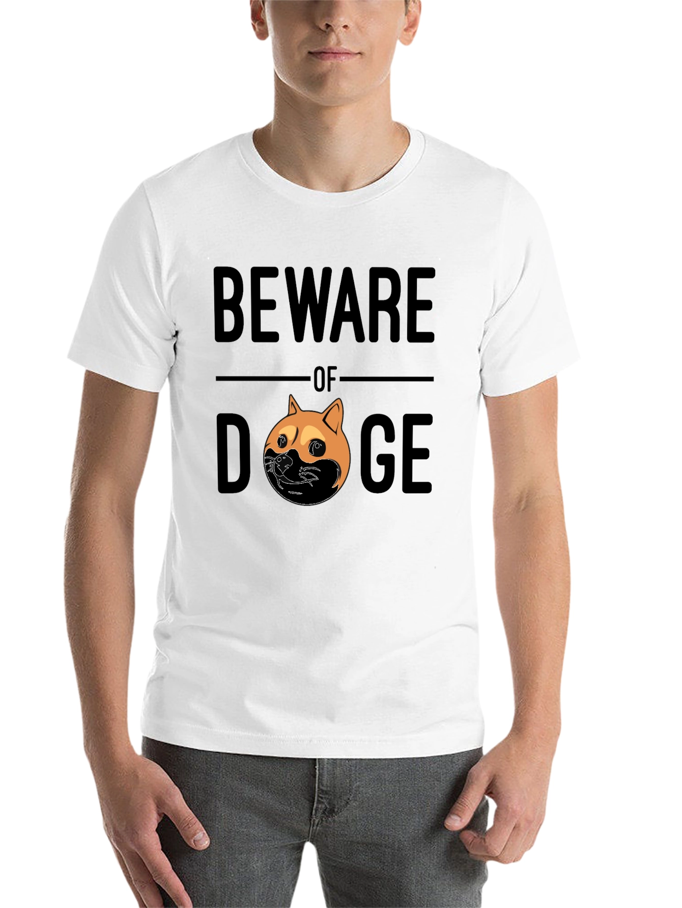 Black Beware of Doge Funny Graphic Tee - Black view 14