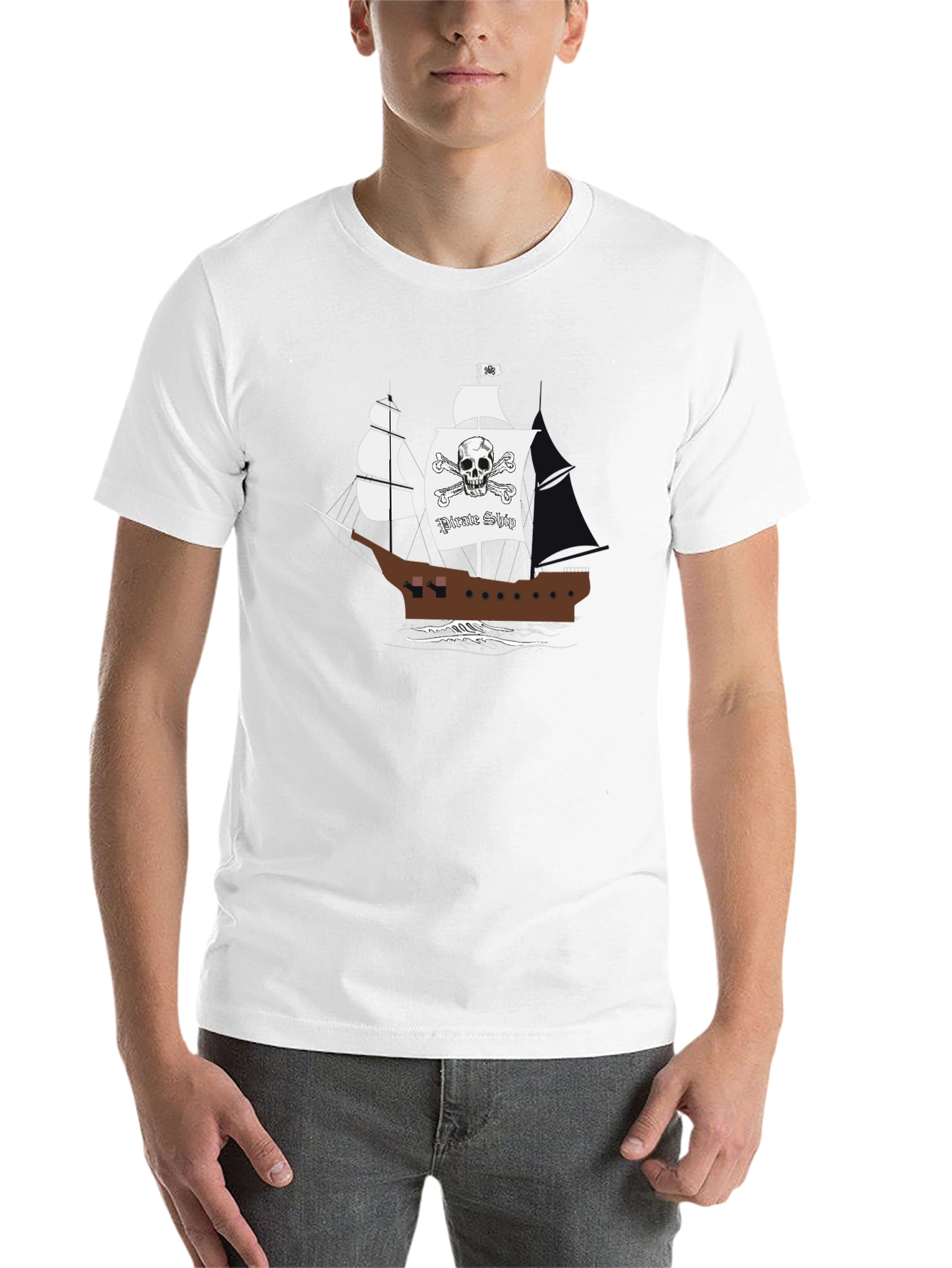 Pirate Ship Graphic T-Shirt - Black Cotton Tee - 14