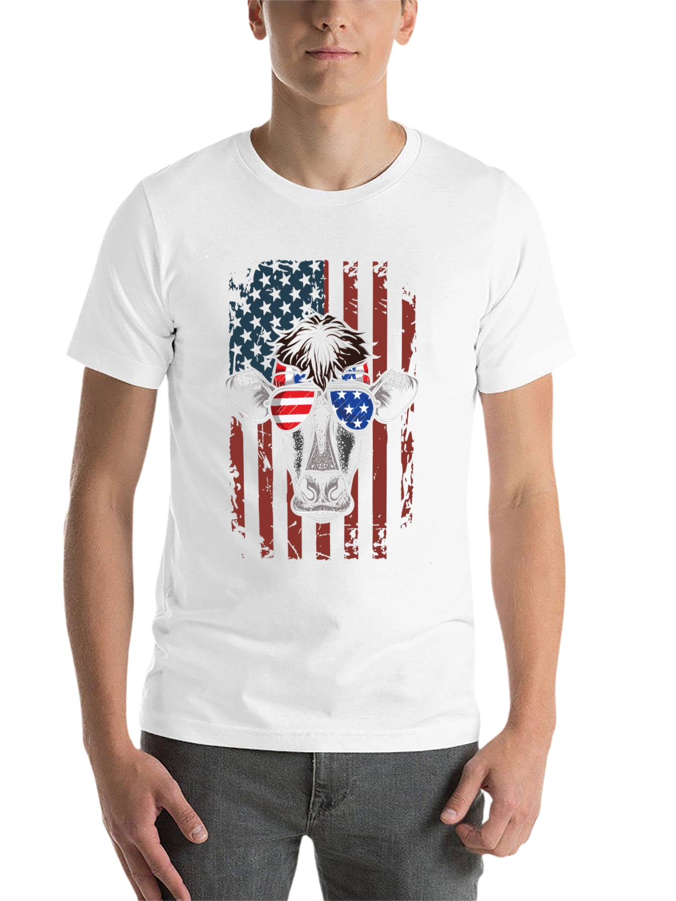 Patriotic Cow T-Shirt - American Flag Design - 14