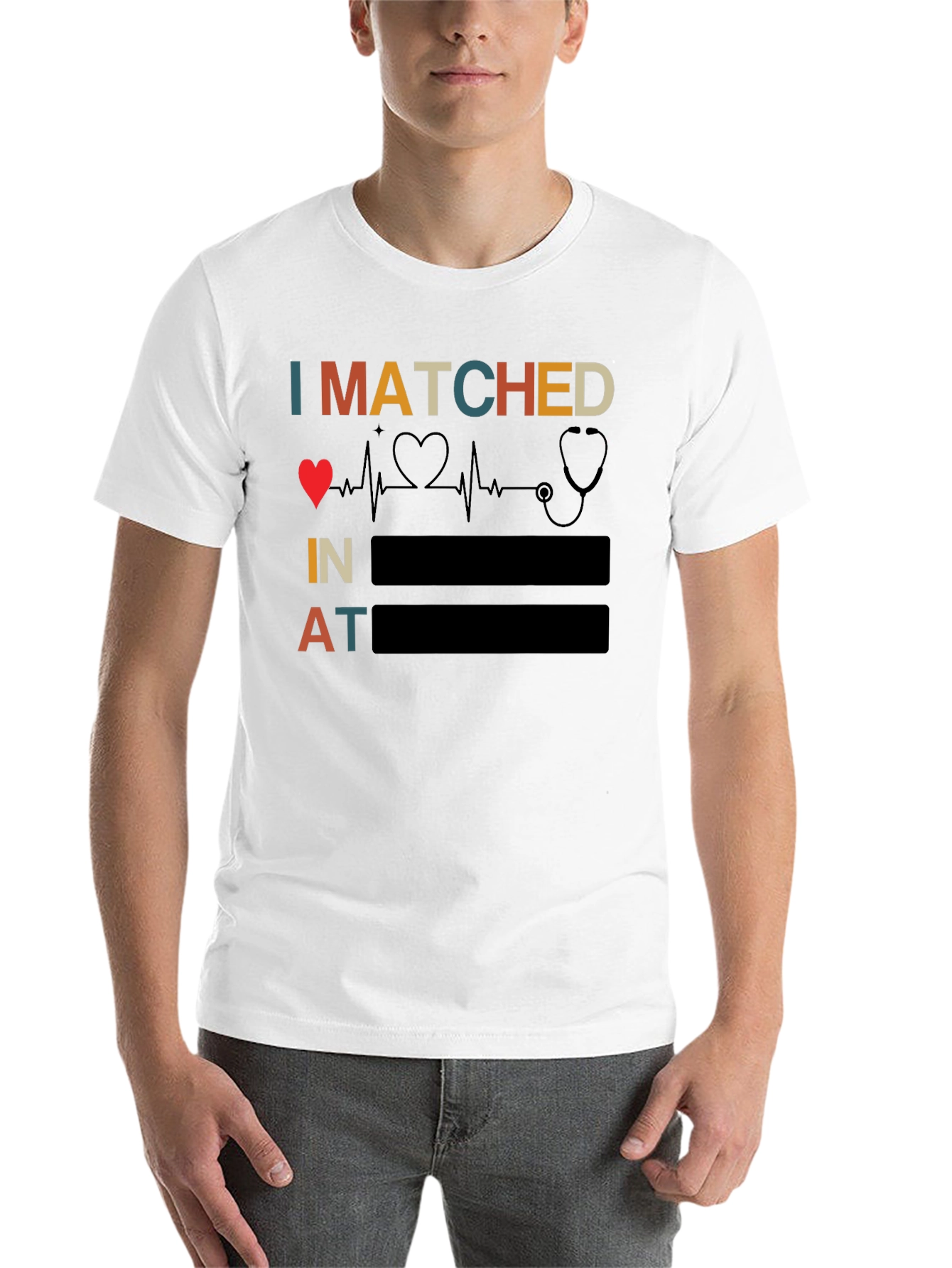 Black I Matched Heartbeat Stethoscope Doctor T-Shirt view 14