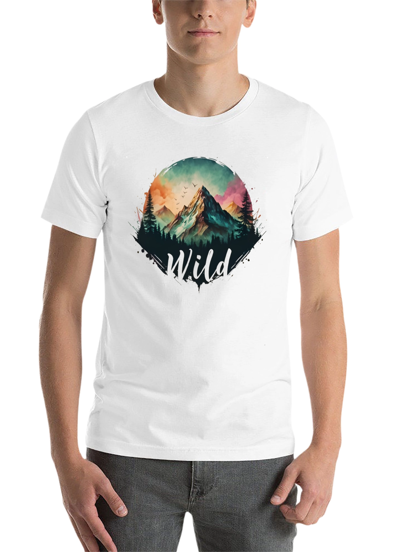 Black Wild Mountain Scene Graphic T-Shirt view 14