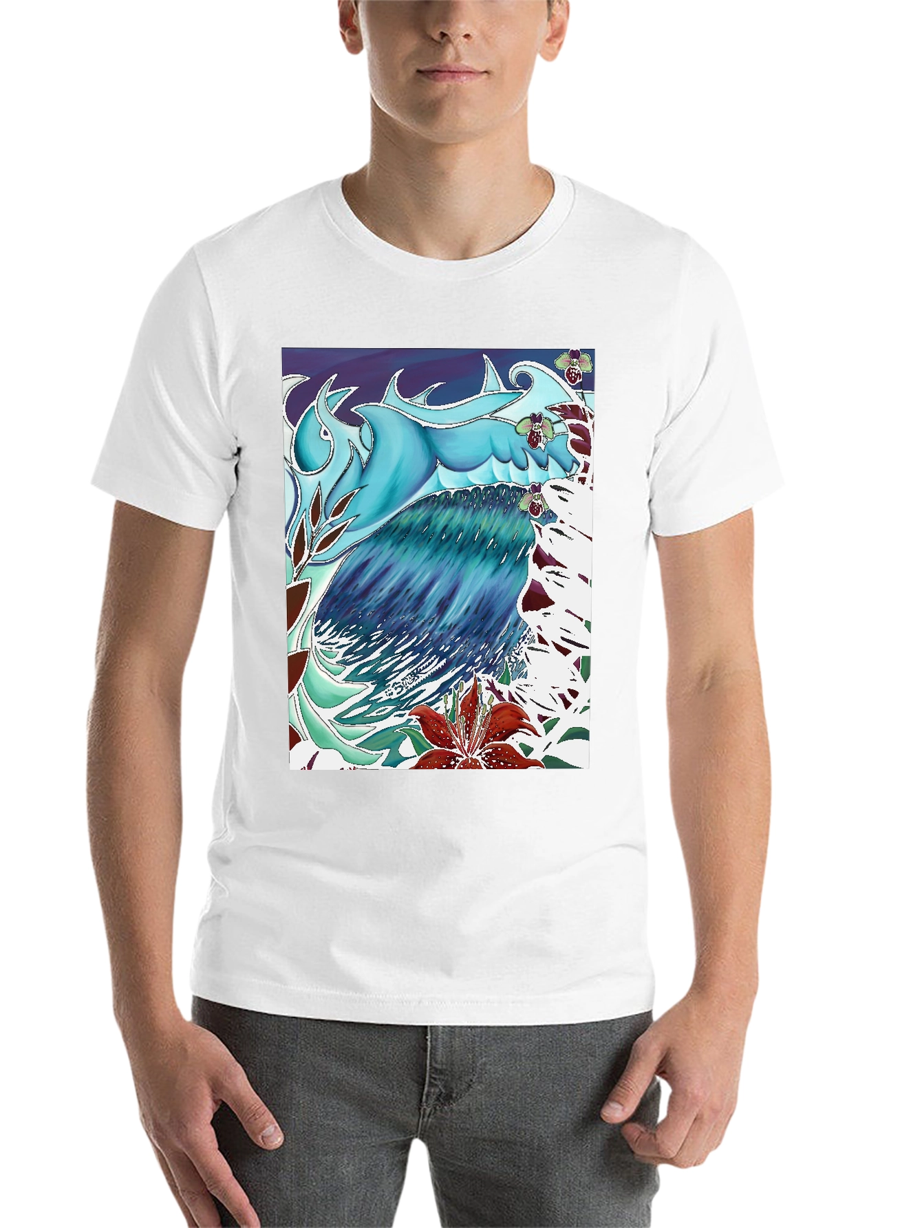 Black Ocean Wave Art T-Shirt - Cool Blue Design view 14