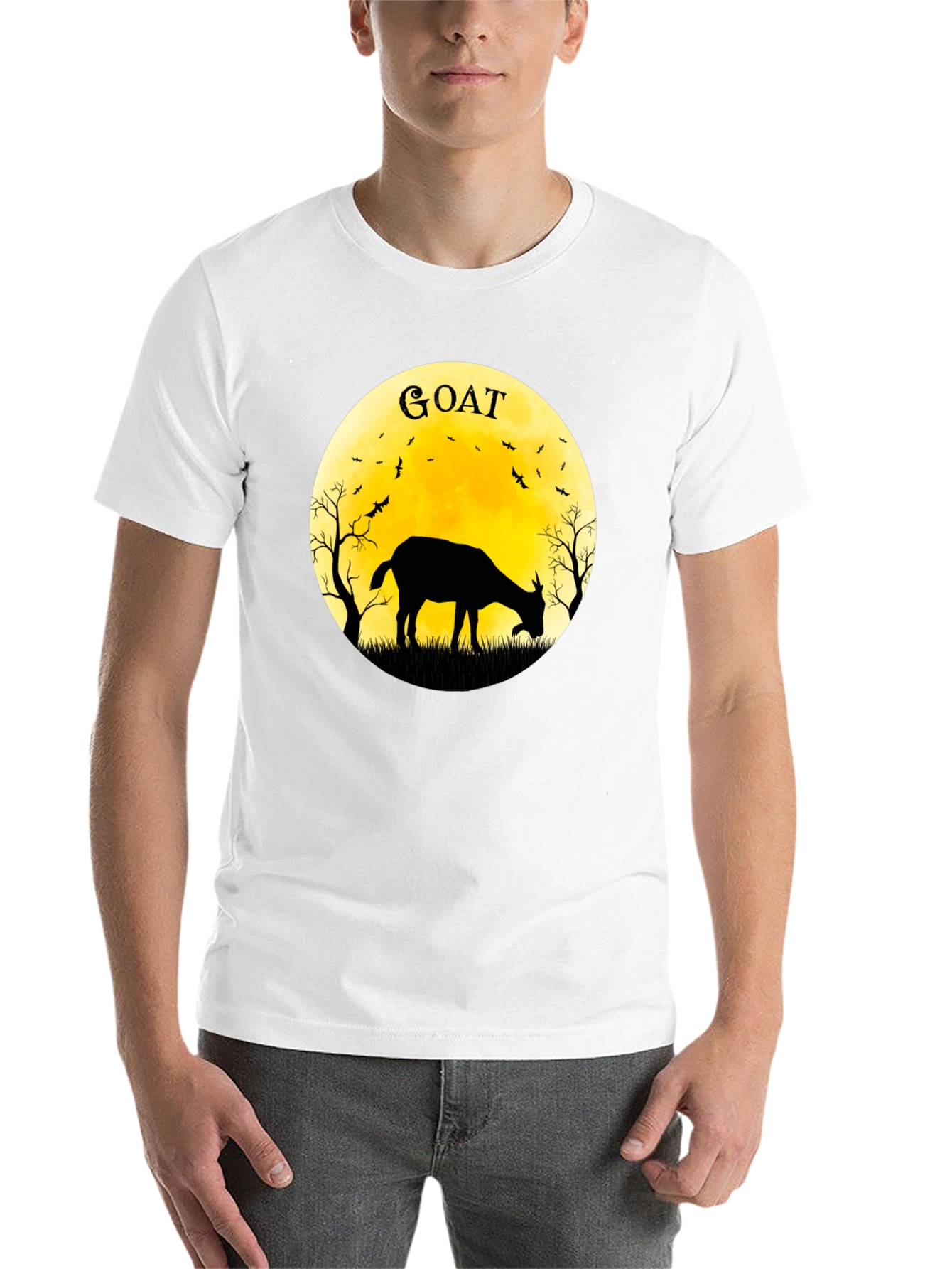 Black Goat Silhouette T-Shirt - Moonlit Design view 14