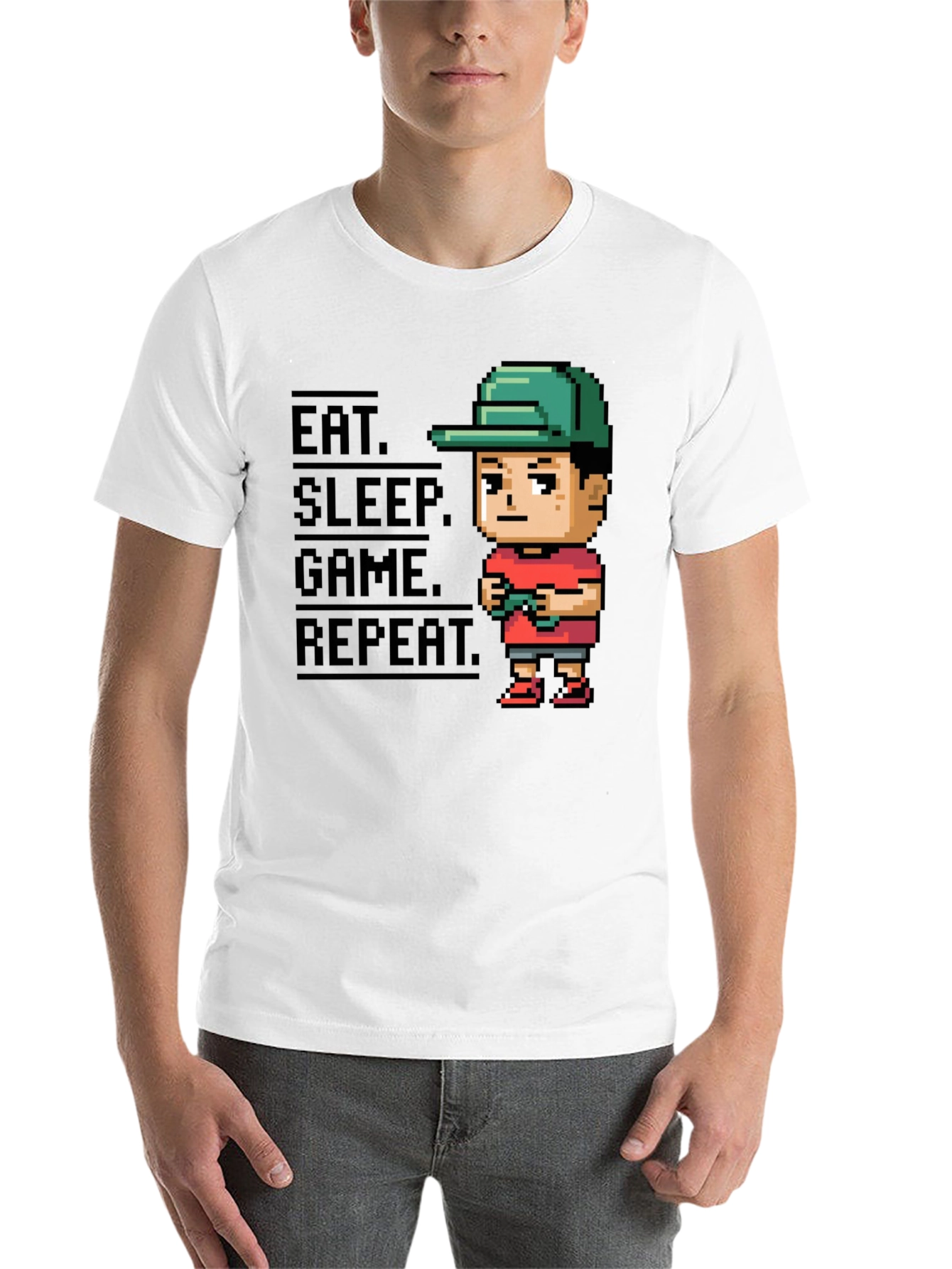 Black Eat Sleep Game Repeat Black Gamer T-Shirt view 14