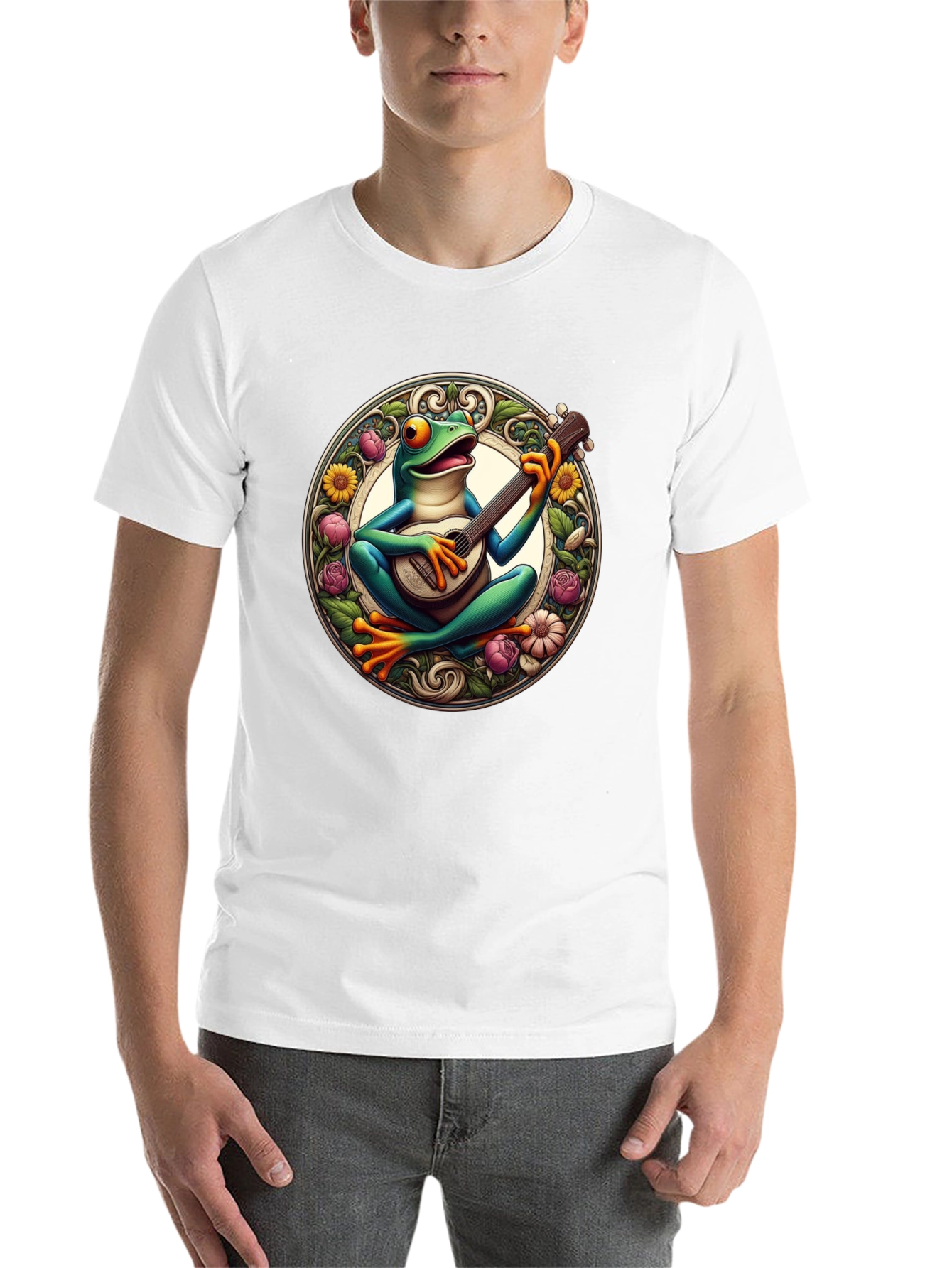 Black Frog Playing Guitar T-Shirt - Unique Graphic Tee view 14