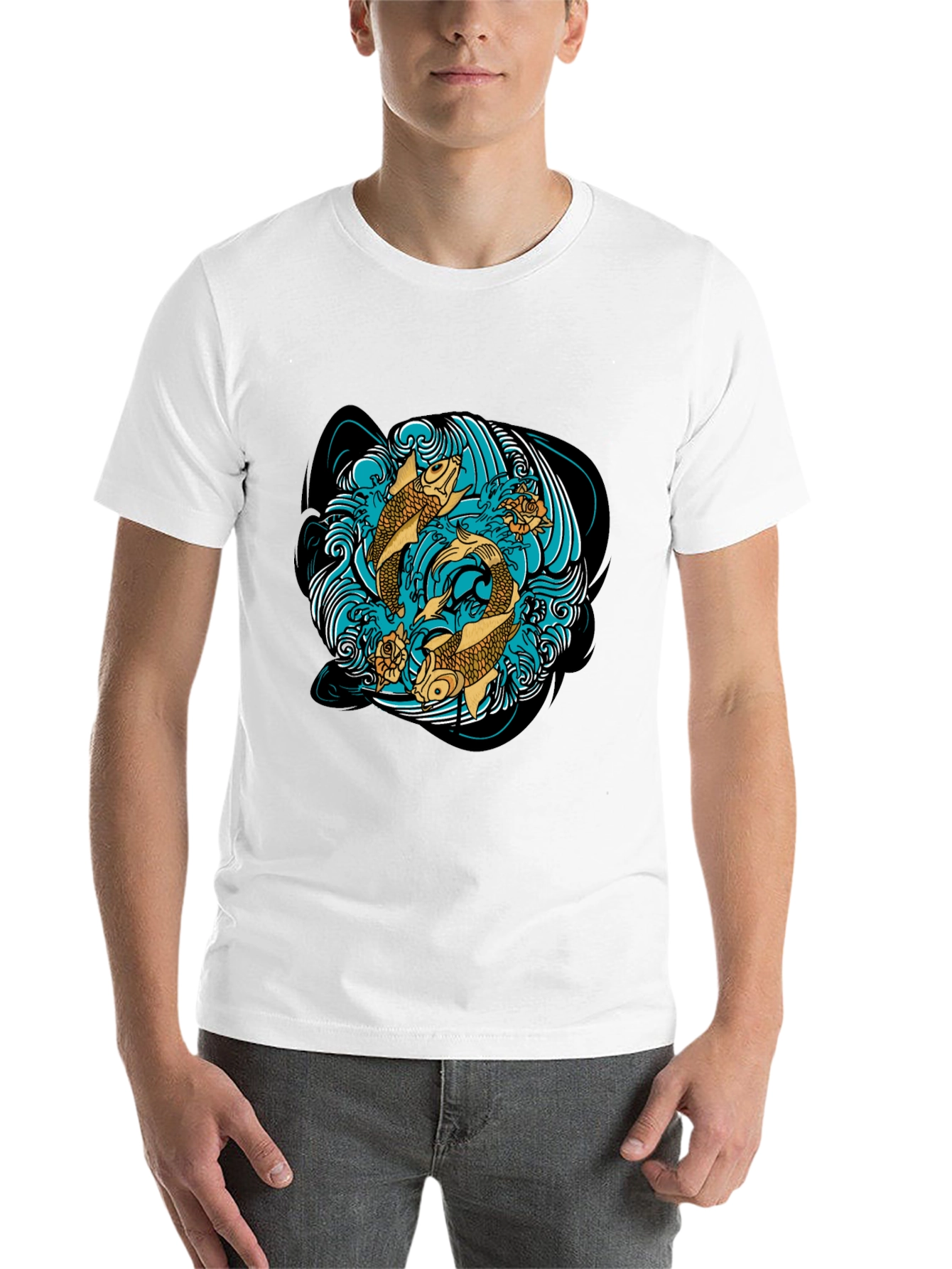 Black Koi Fish T-Shirt Graphic Design view 14