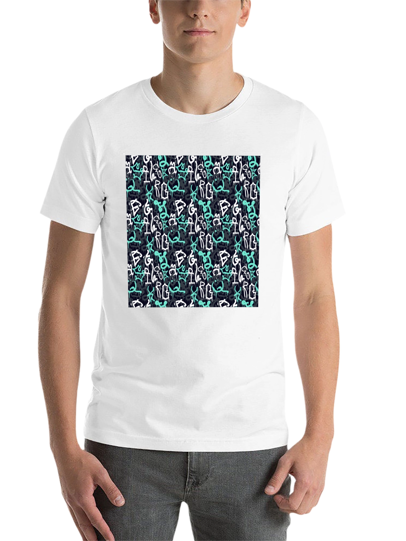 Black Graffiti Pattern Black T-Shirt view 14