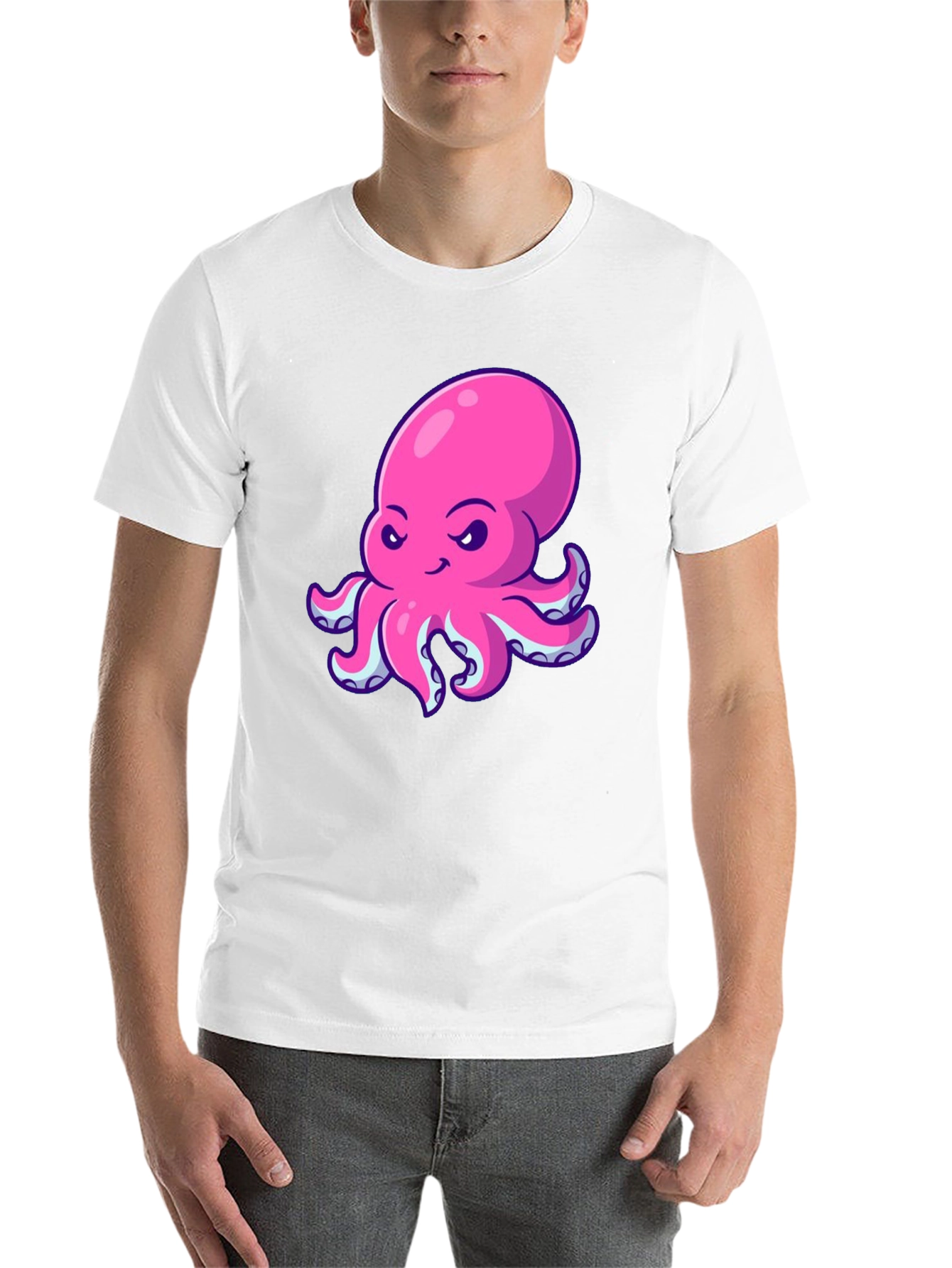Black Pink Octopus Graphic Print Black T-Shirt view 14
