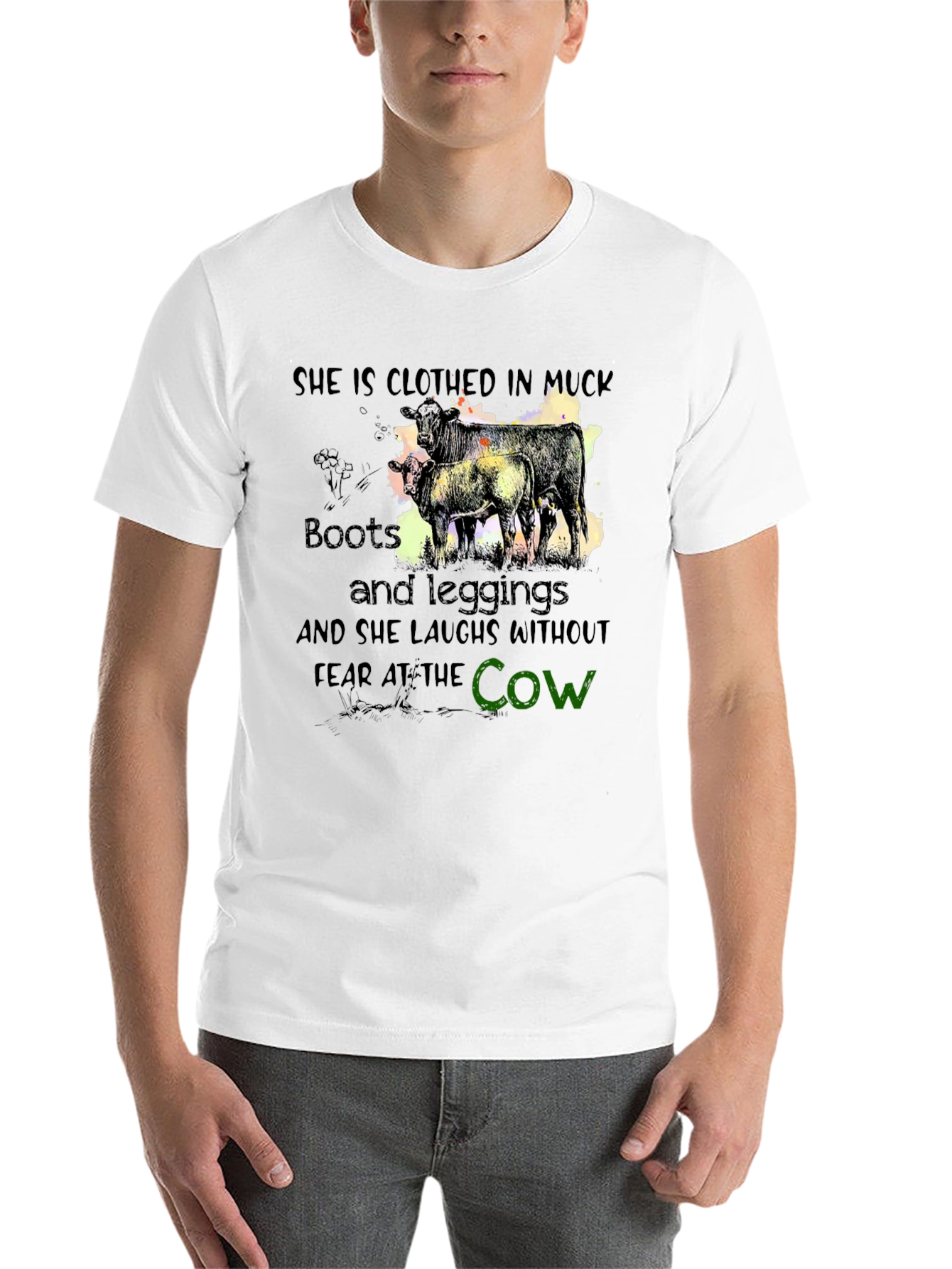 Black Muck Boots and Leggings Cow Graphic T-Shirt view 14
