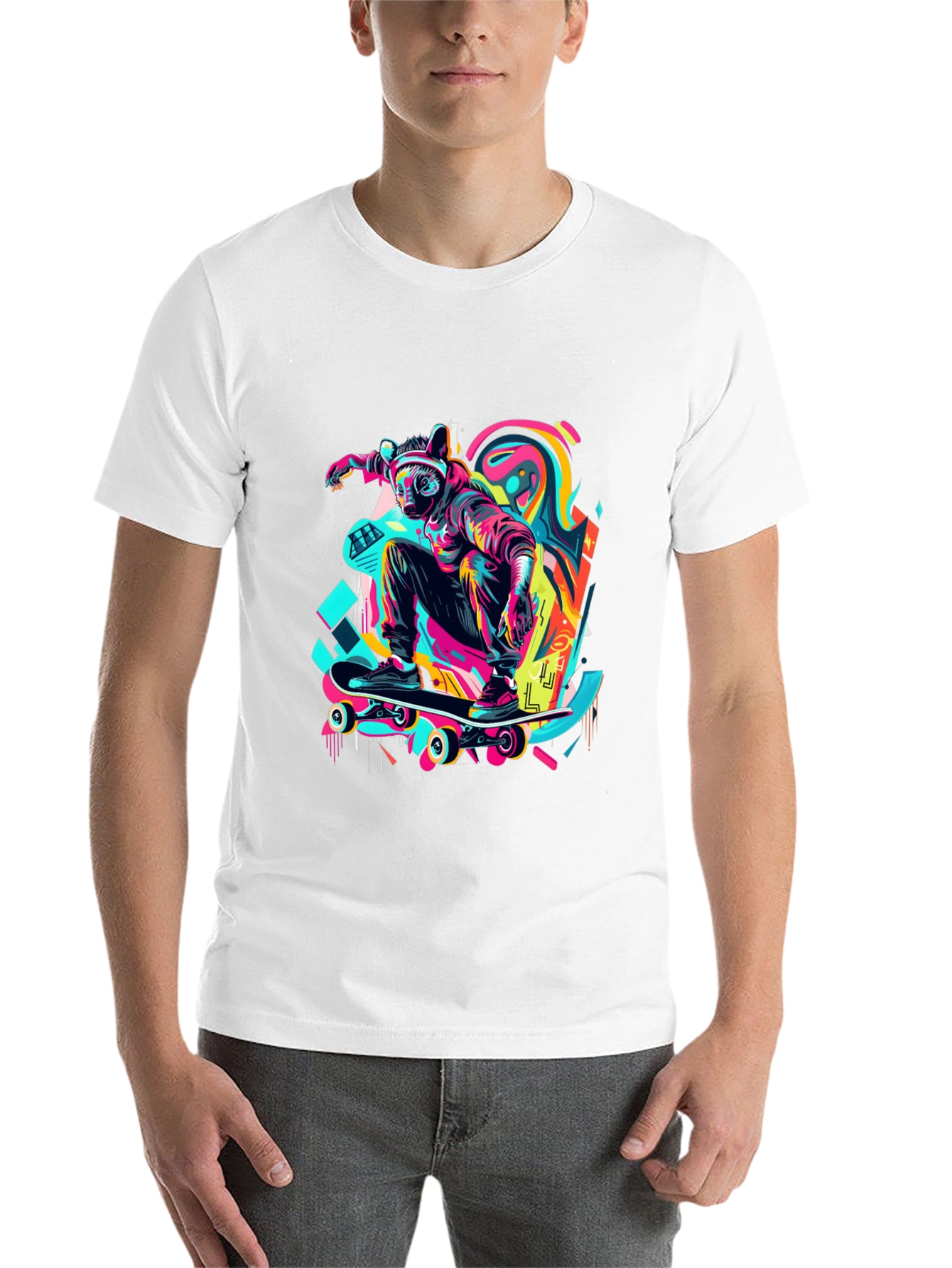 Black Skater Raccoon Graphic T-Shirt view 14