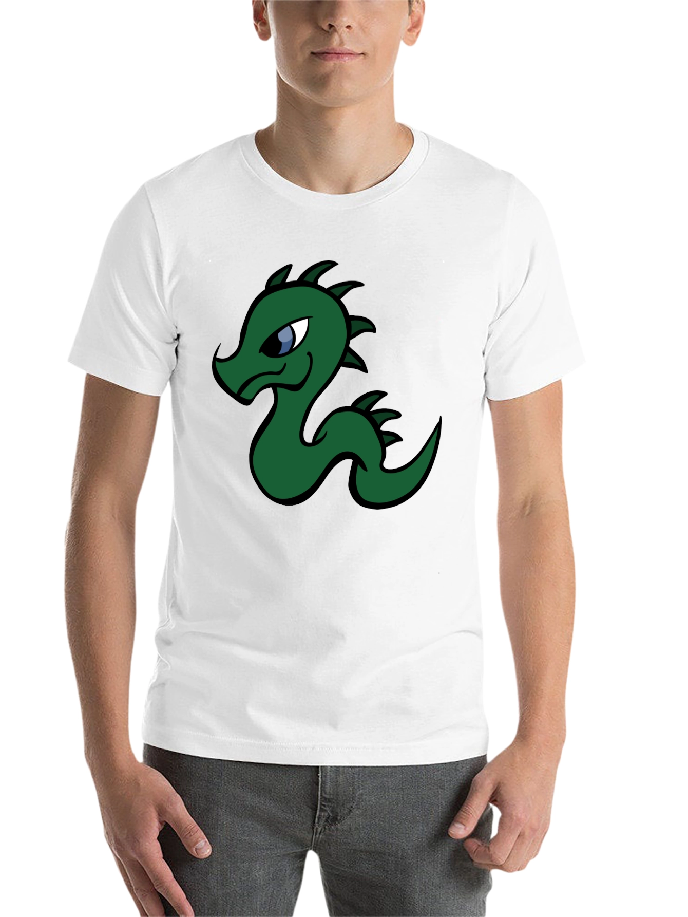 Black Cartoon Dragon Graphic Tee - Black Cotton T-Shirt view 14