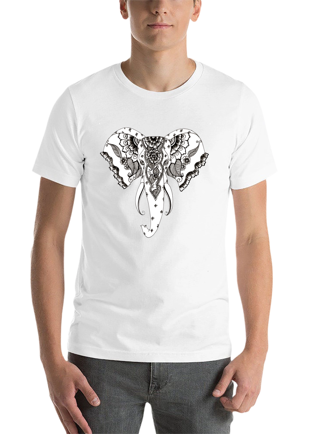 Black Elephant Head Graphic Black T-Shirt view 14