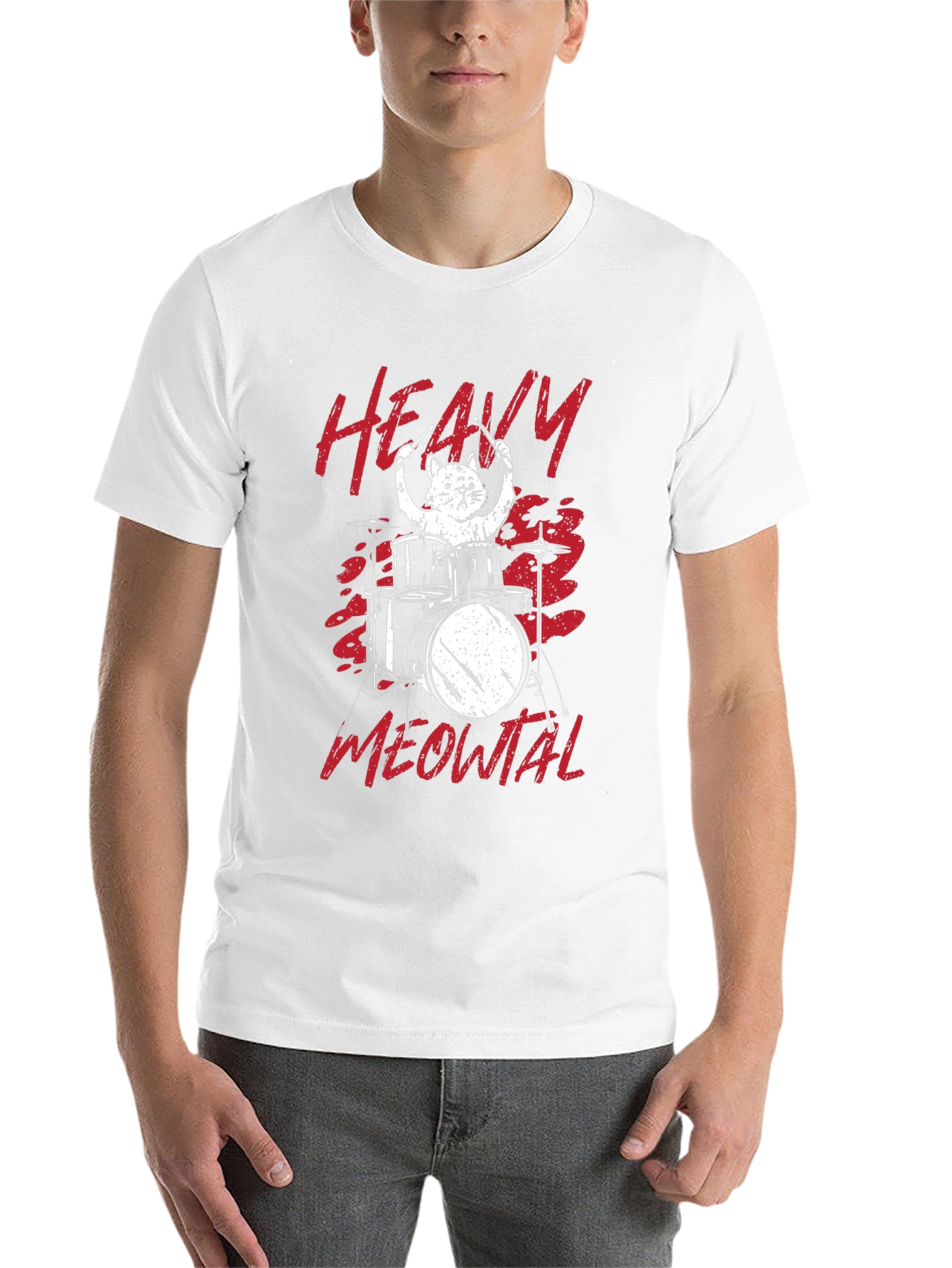 Black Heavy Meowtal Cat Drummer T-Shirt view 14