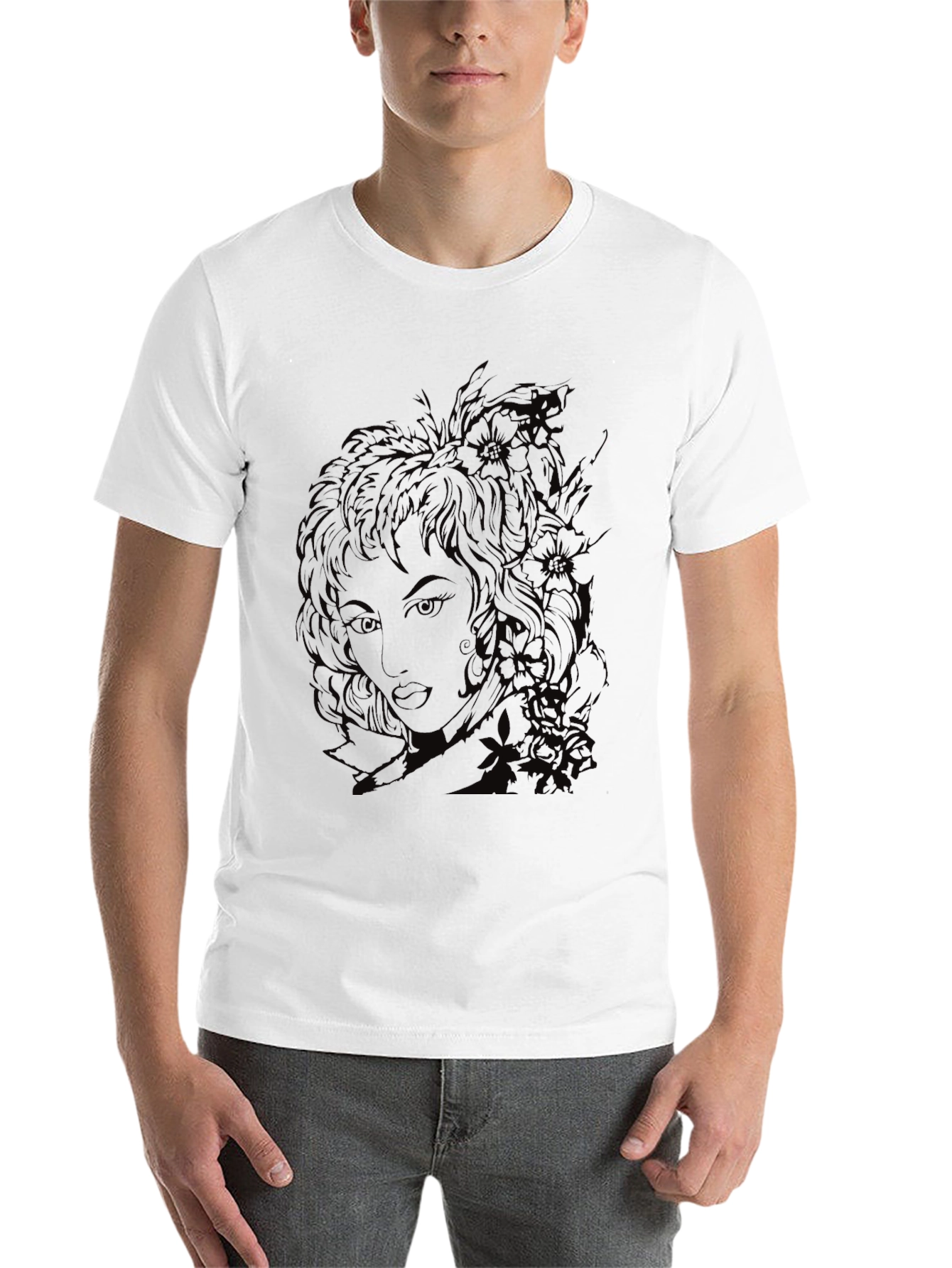 Black Graphic Print Tee - Vintage Woman Portrait view 14