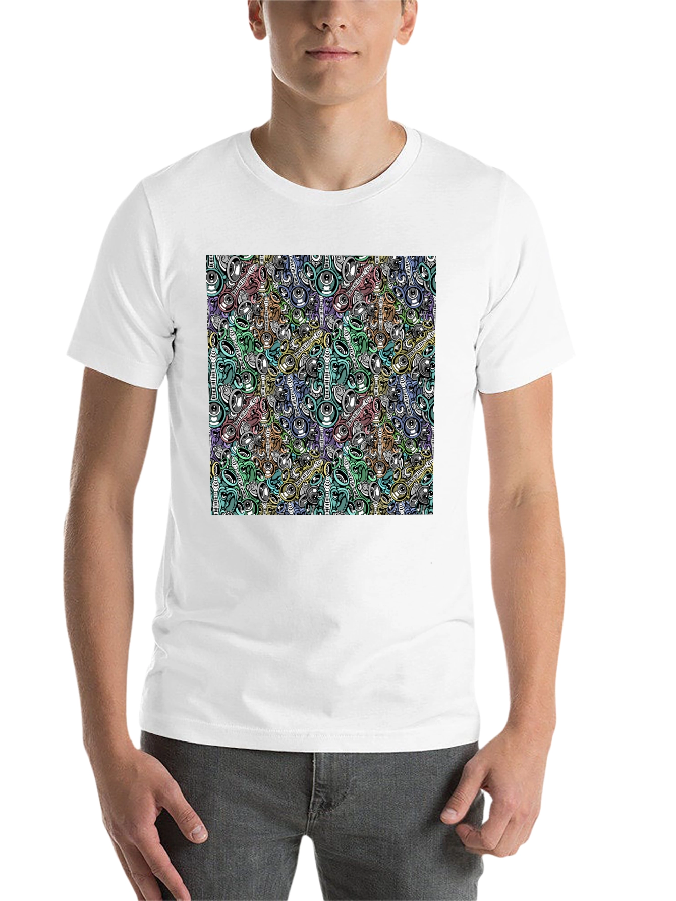 Black Abstract Music Pattern Black T-Shirt view 14