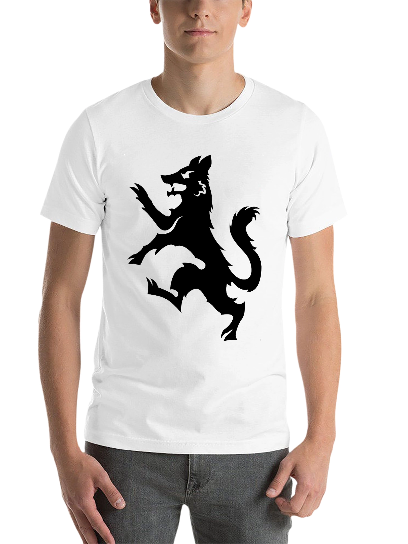 Black Men's Black Graphic Tee - Rampant Wolf Design view 14